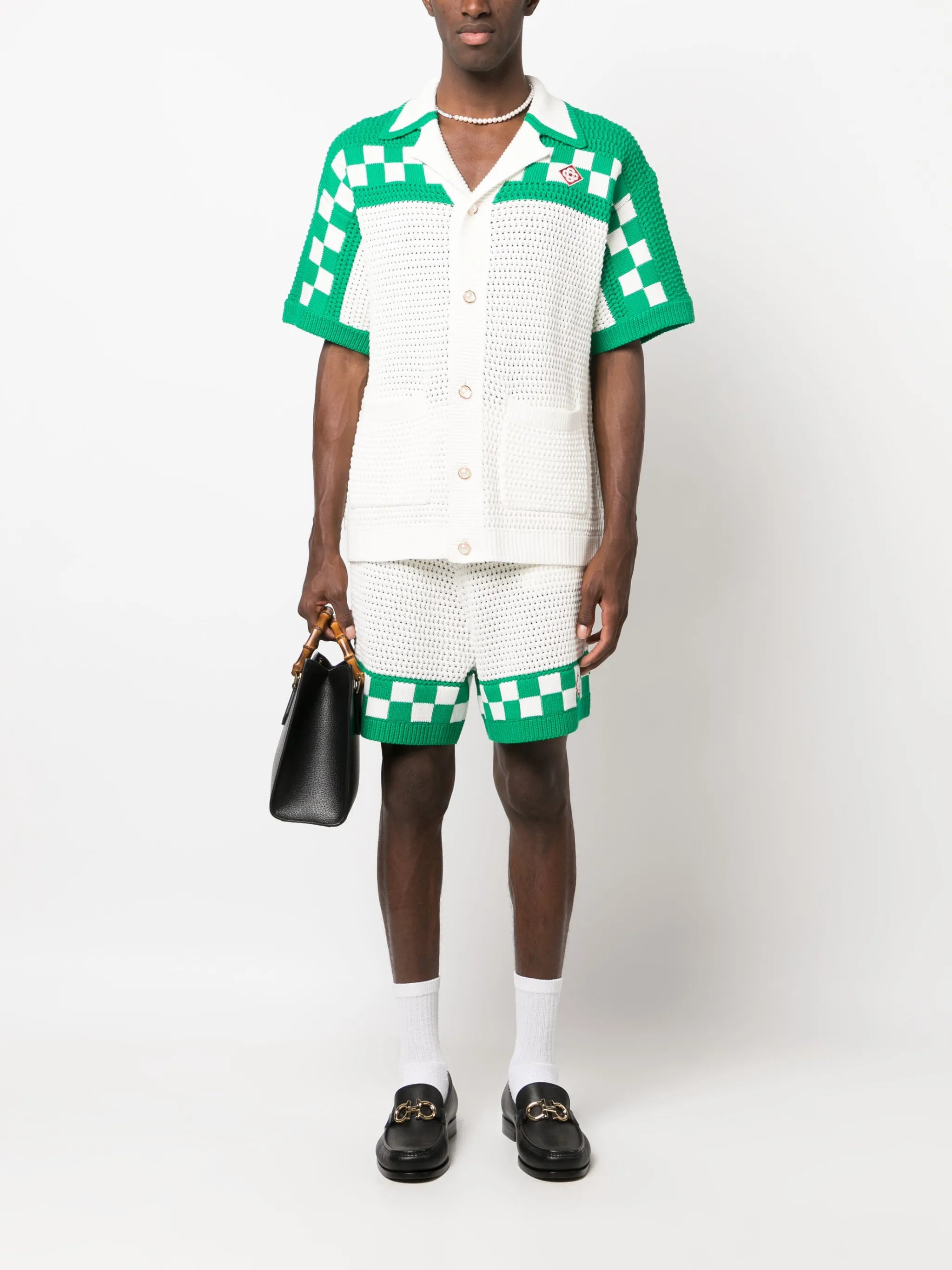logo-patch crochet-knit shorts