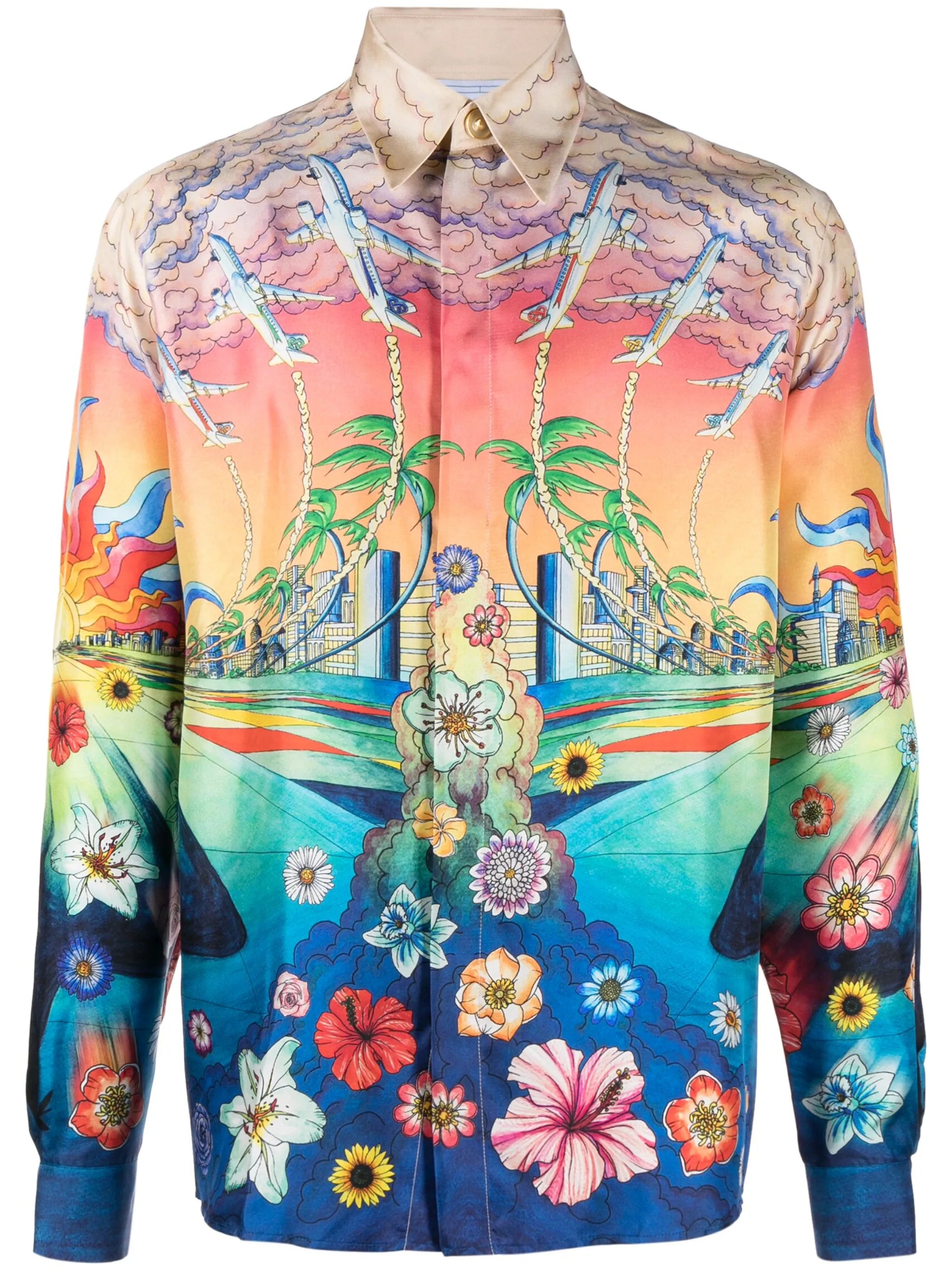 graphic-print silk shirt