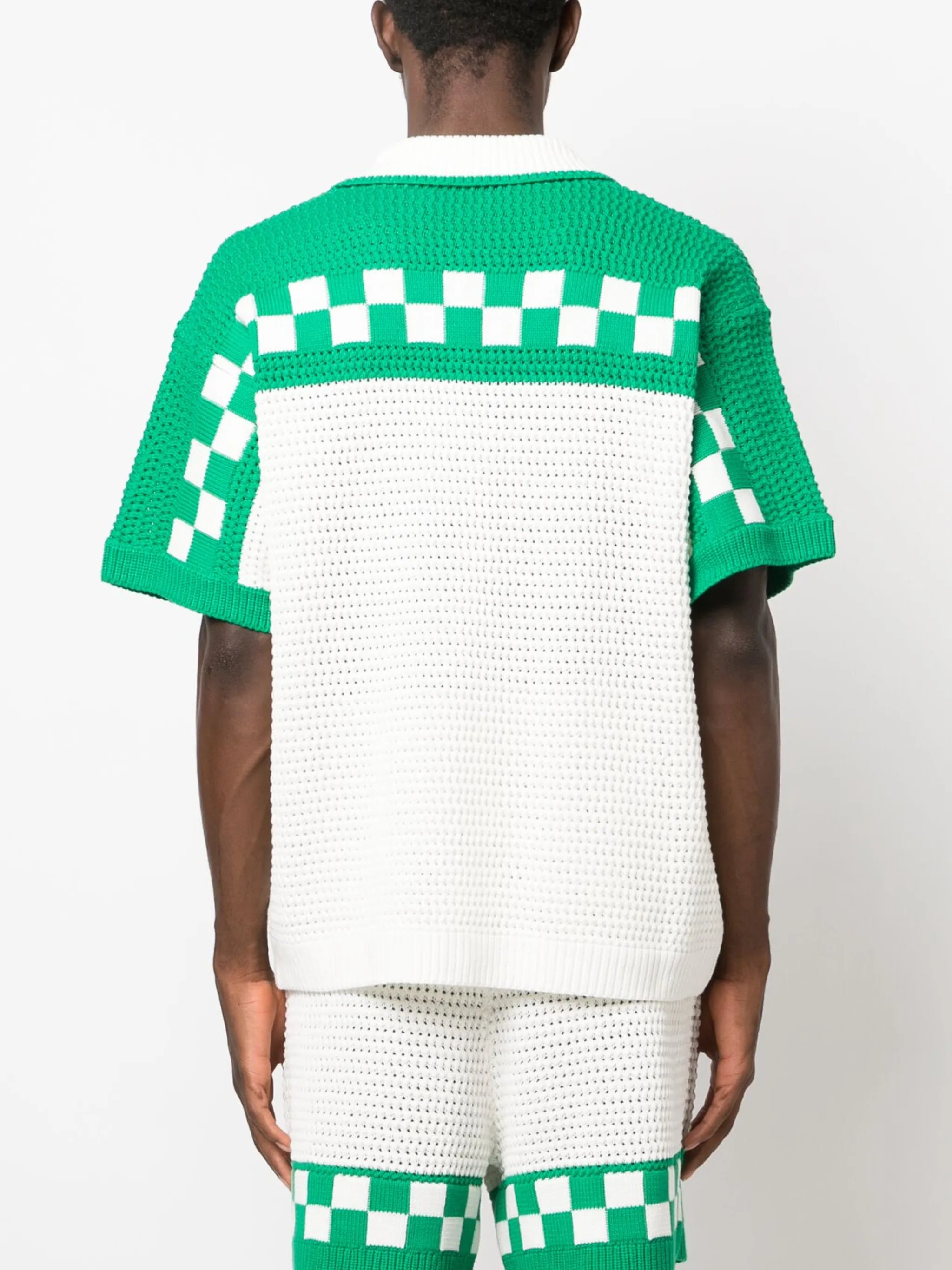 crochet checkerboard-knit shirt