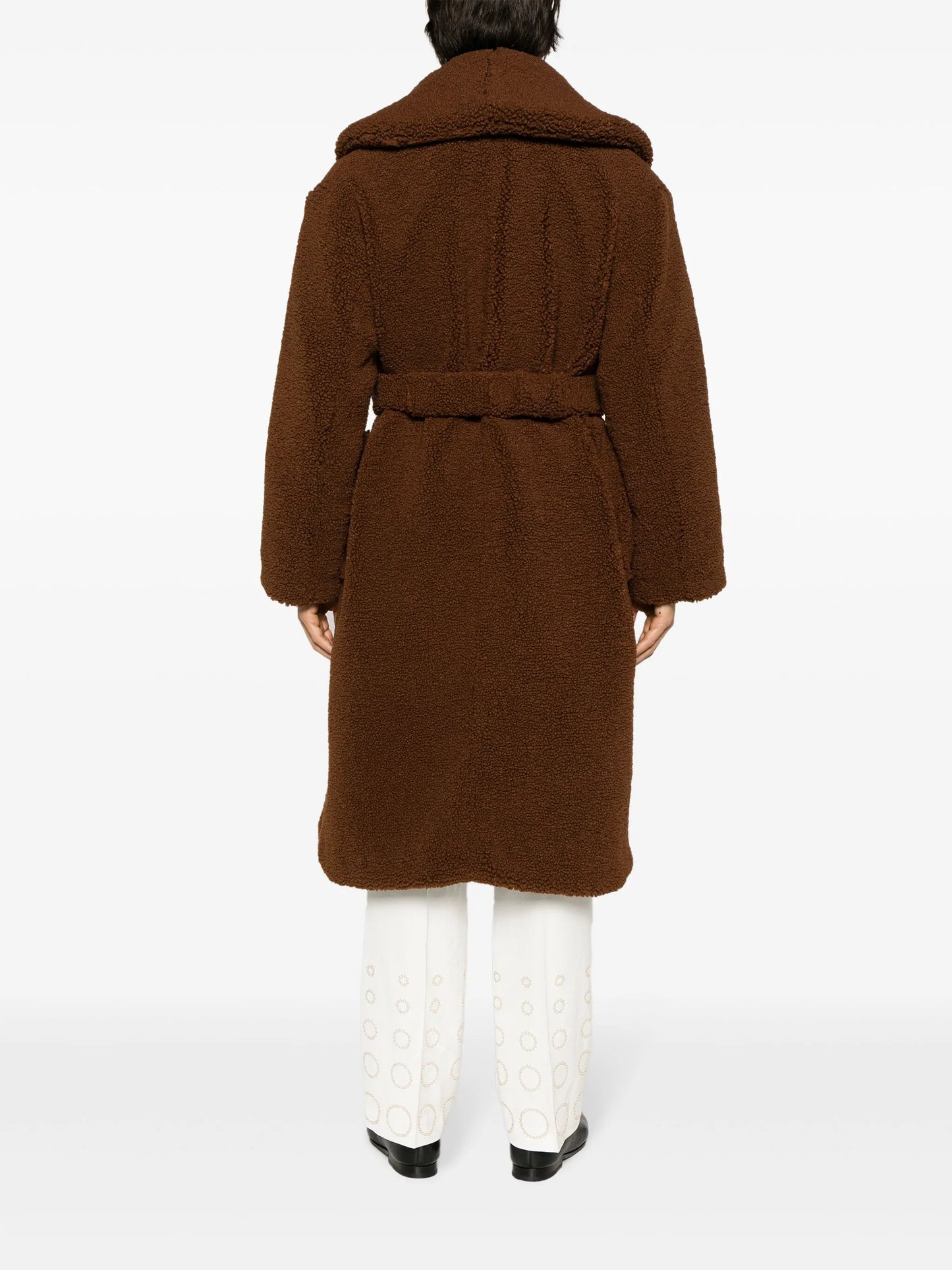 belted faux-shearling coat