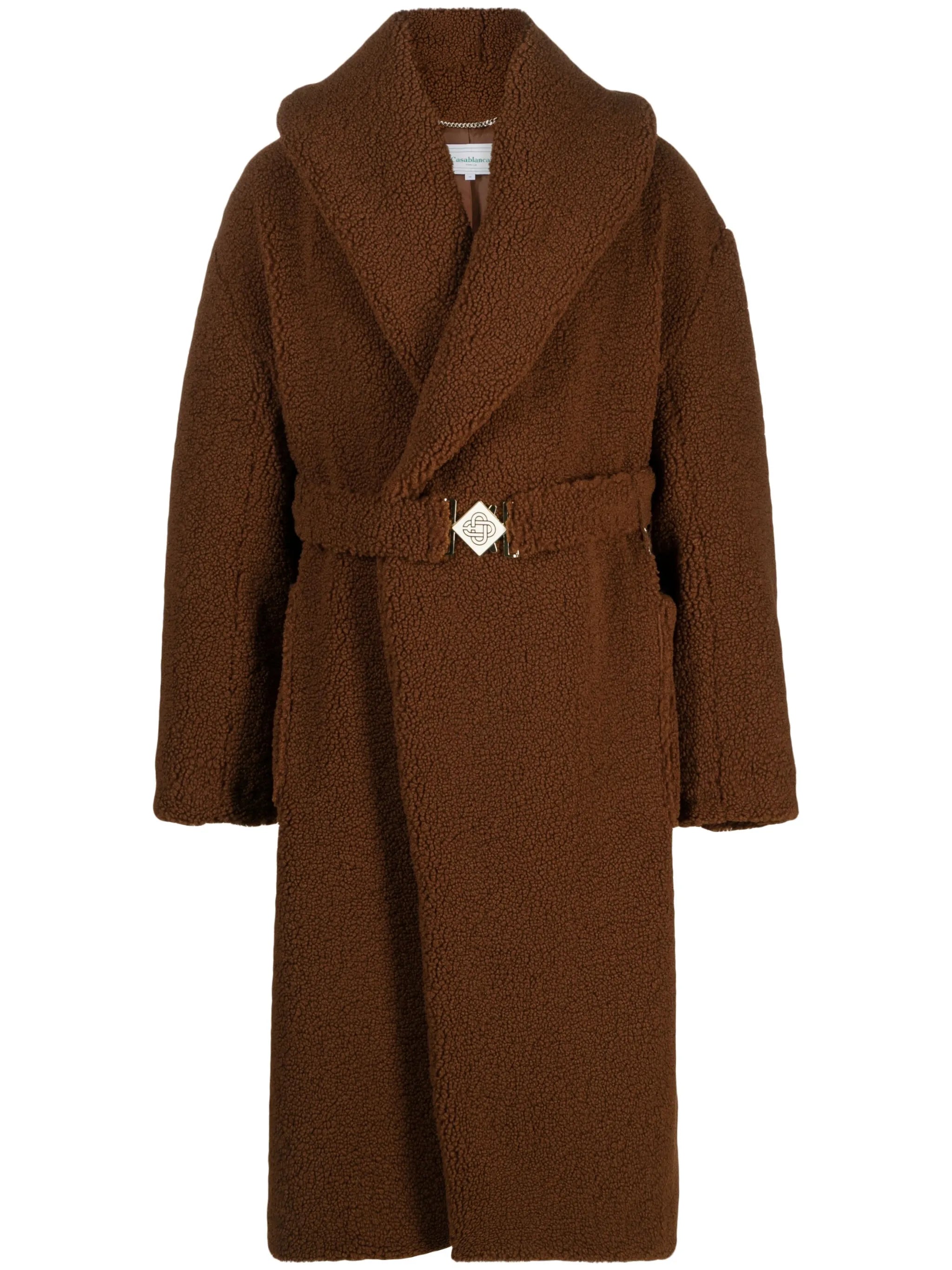 belted faux-shearling coat