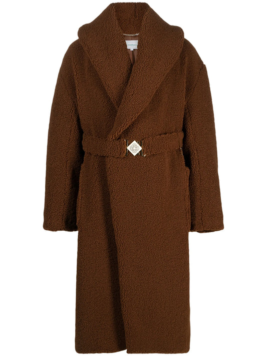 belted faux-shearling coat