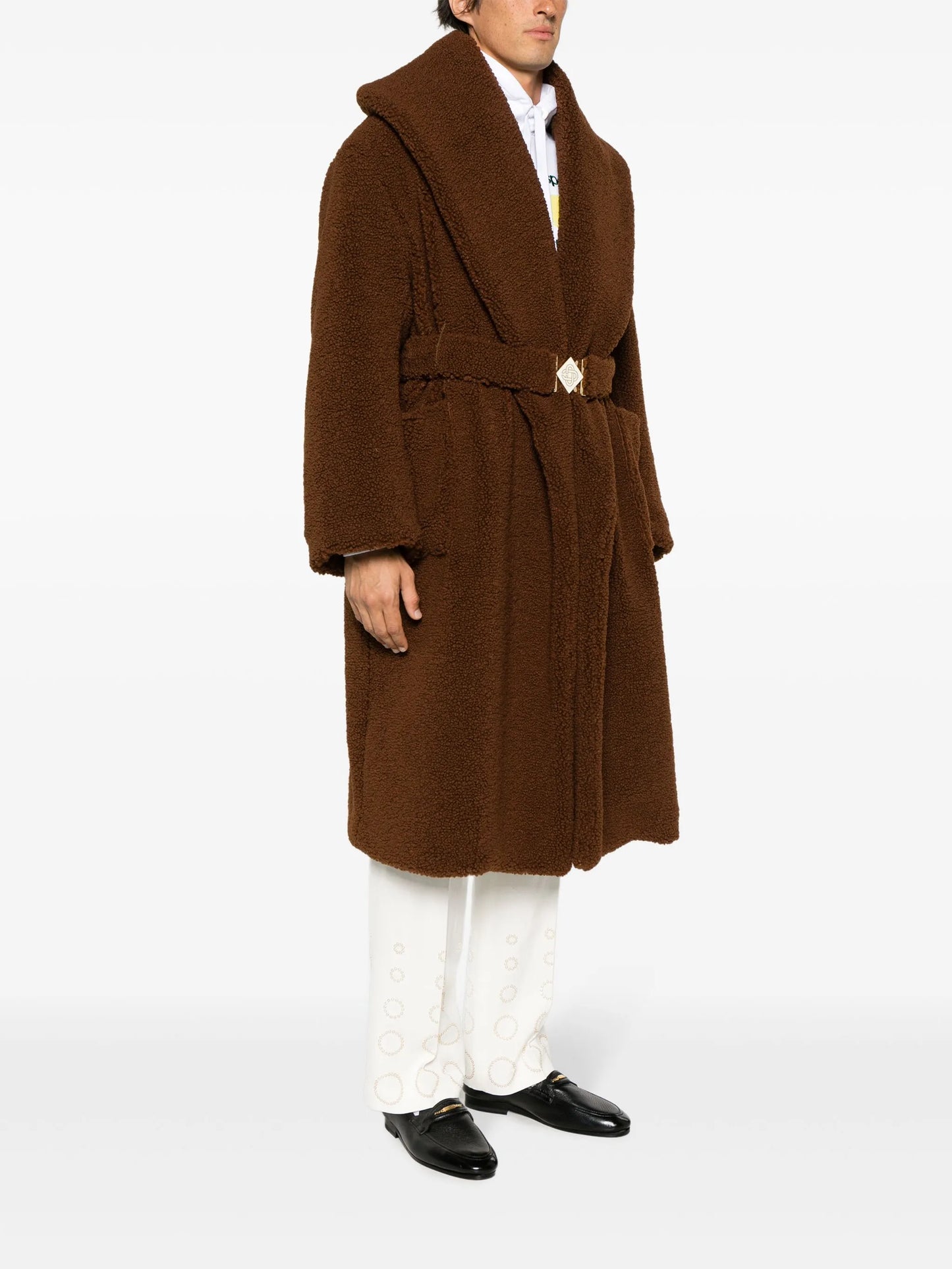 belted faux-shearling coat