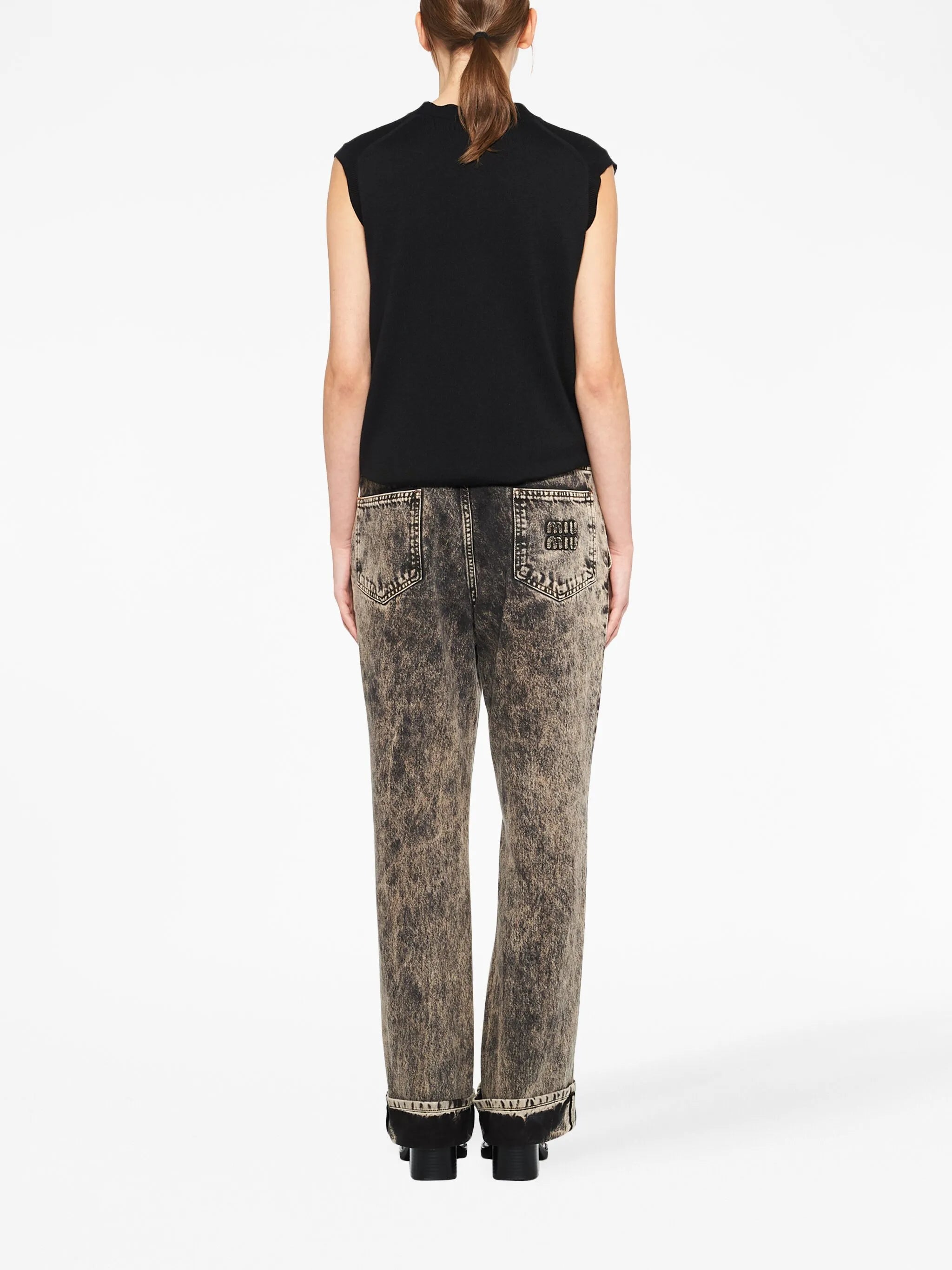 marbleised denim jeans