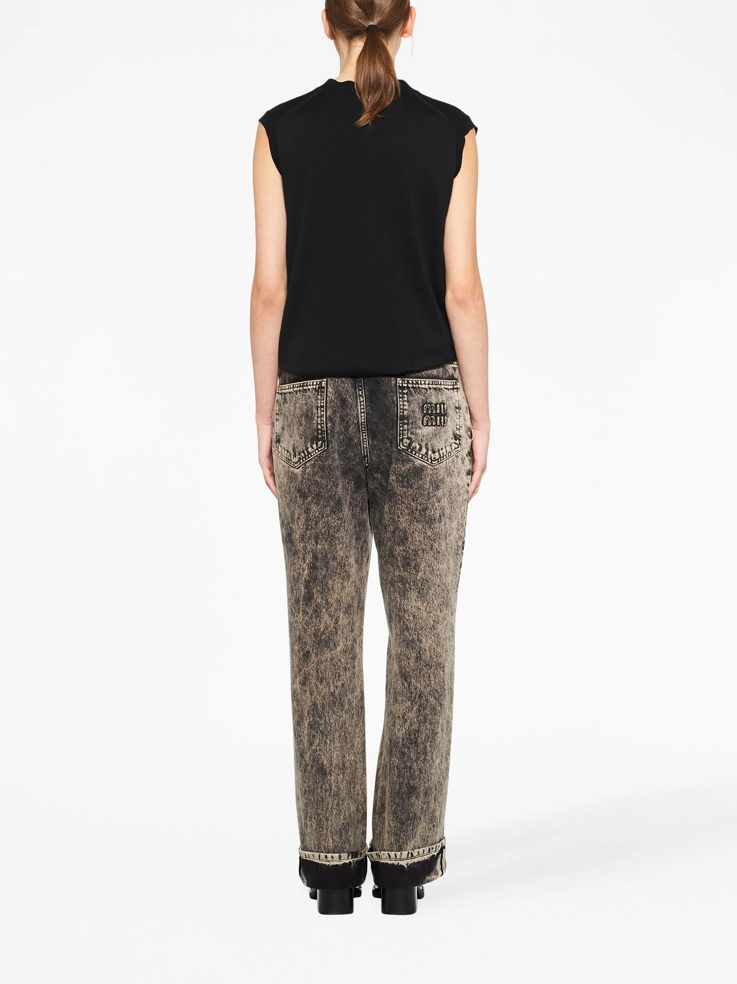 marbleised denim jeans