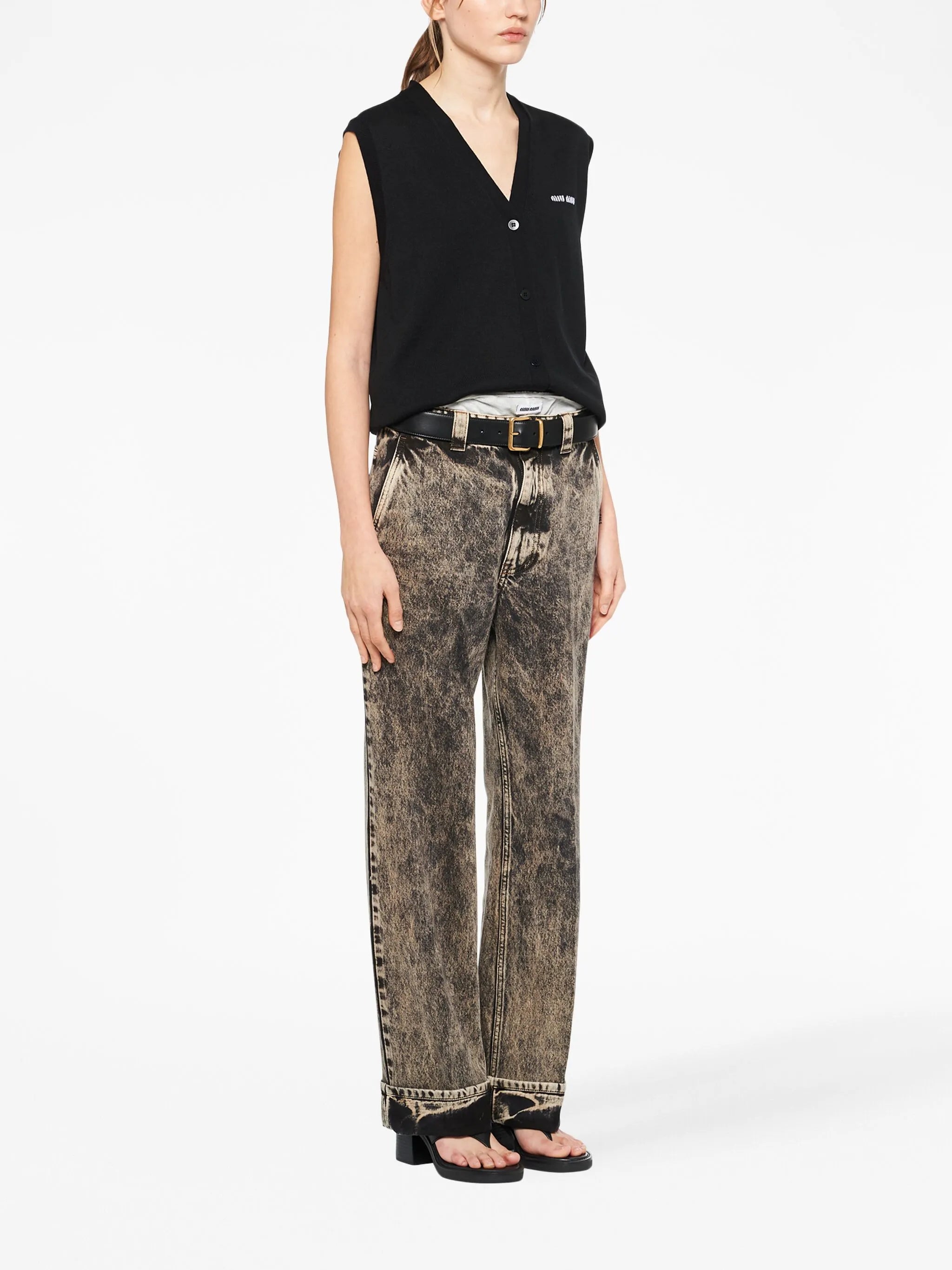 marbleised denim jeans