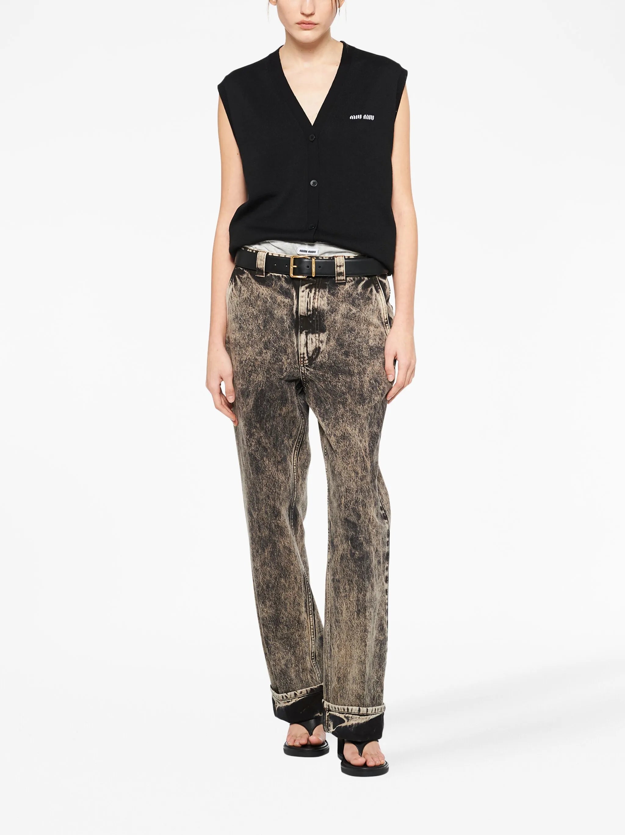 marbleised denim jeans