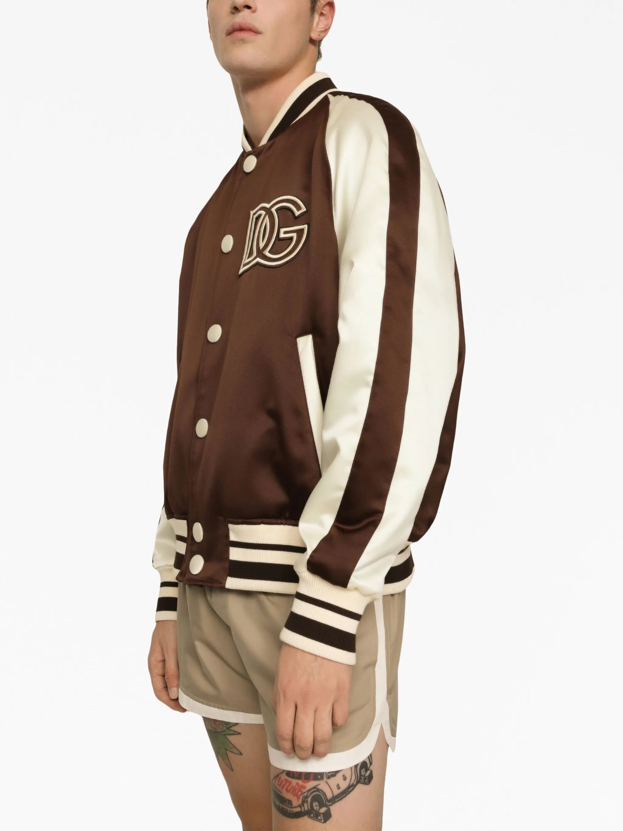 logo-patch colour-block bomber jacket