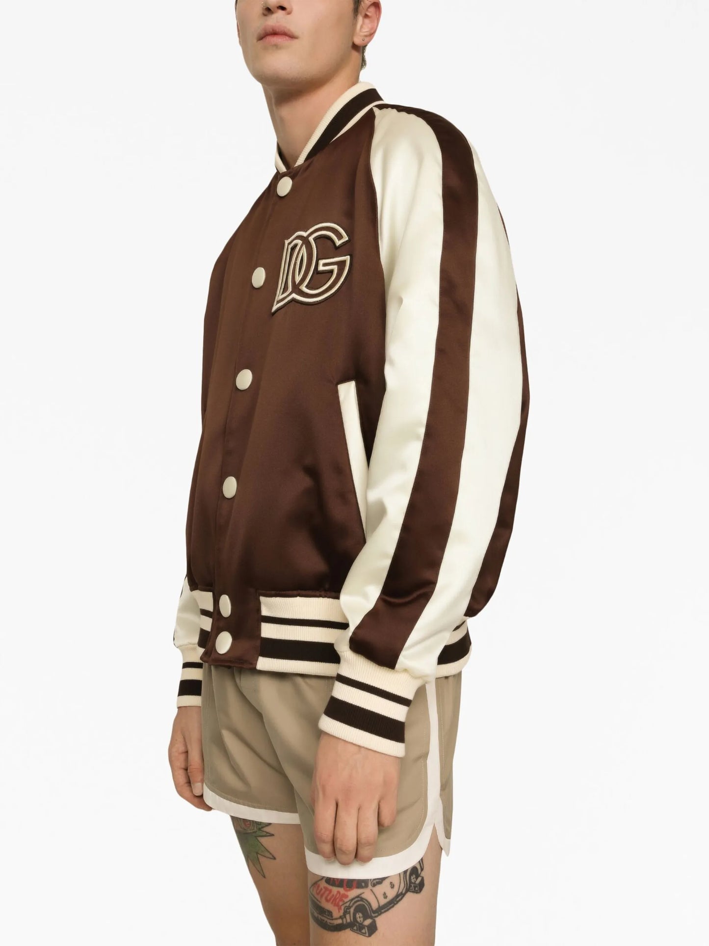 logo-patch colour-block bomber jacket