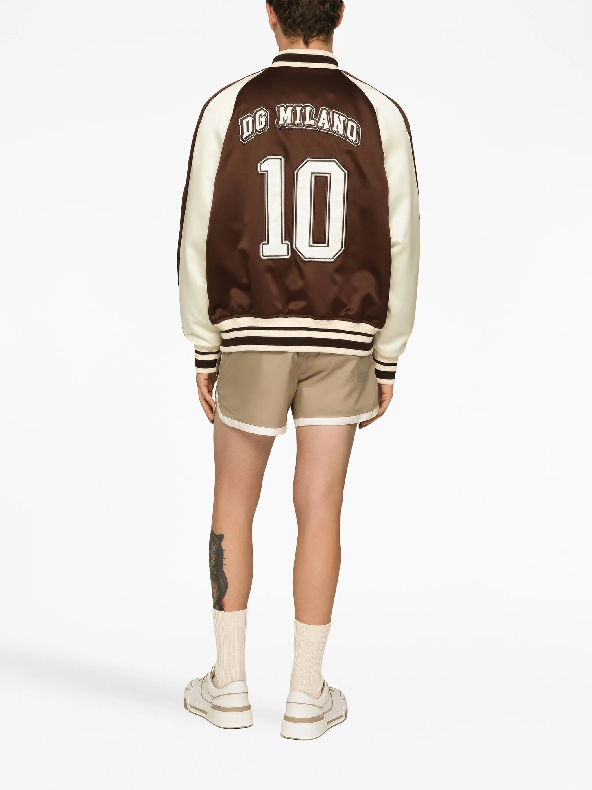 logo-patch colour-block bomber jacket