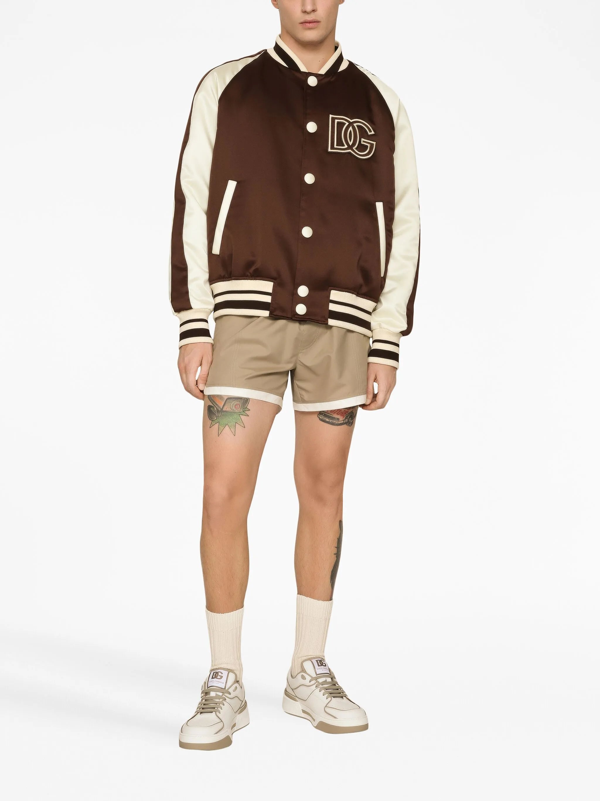 logo-patch colour-block bomber jacket