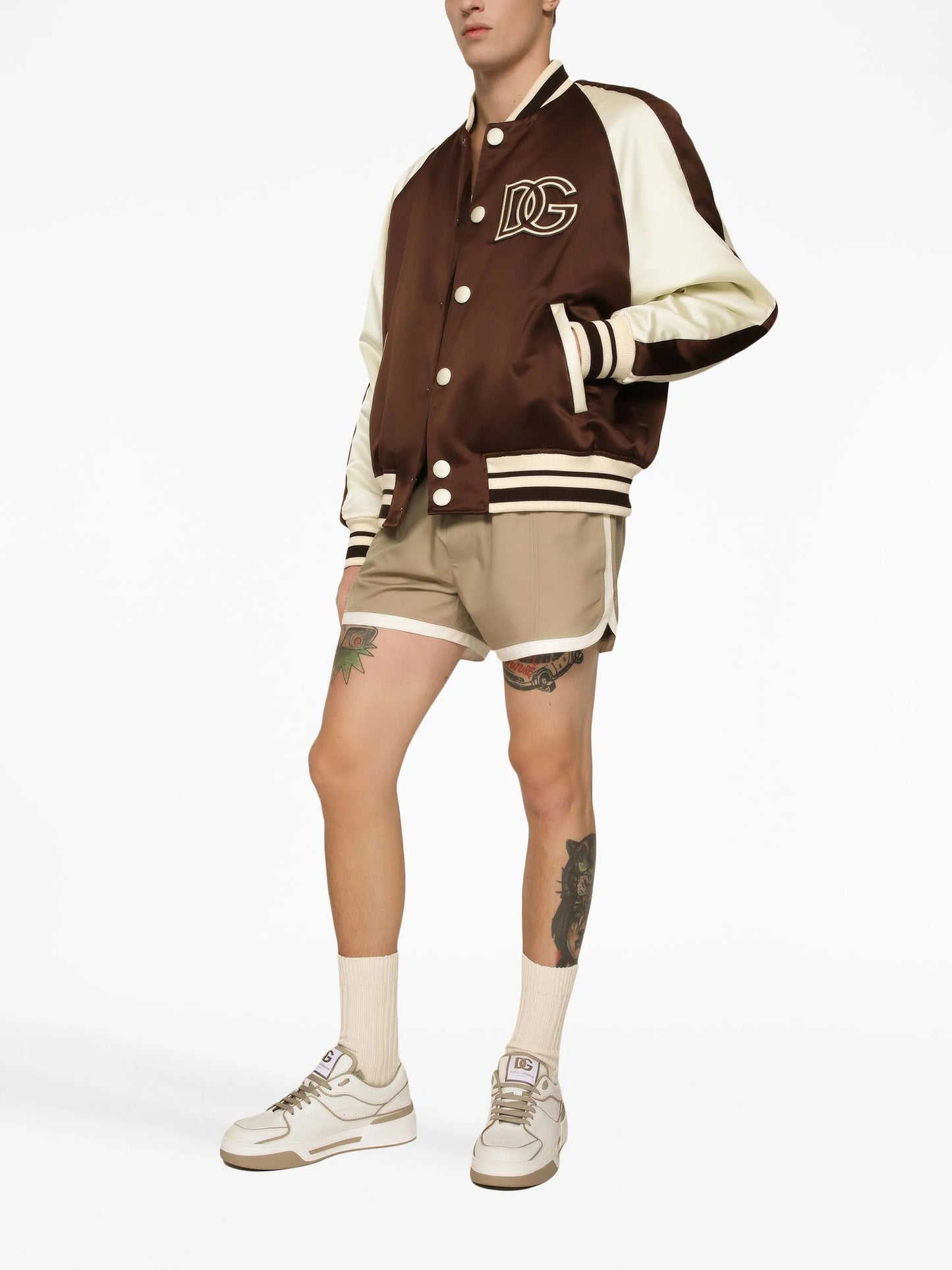 logo-patch colour-block bomber jacket