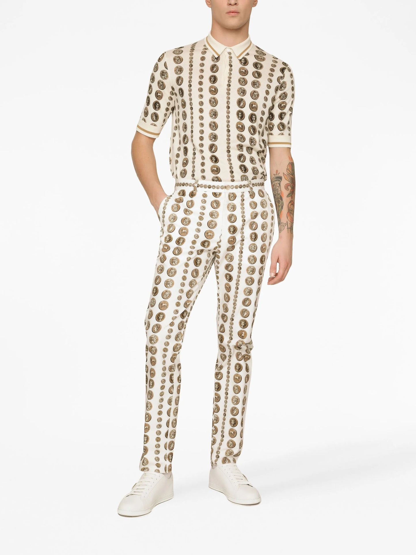 stripe-detail silk polo top