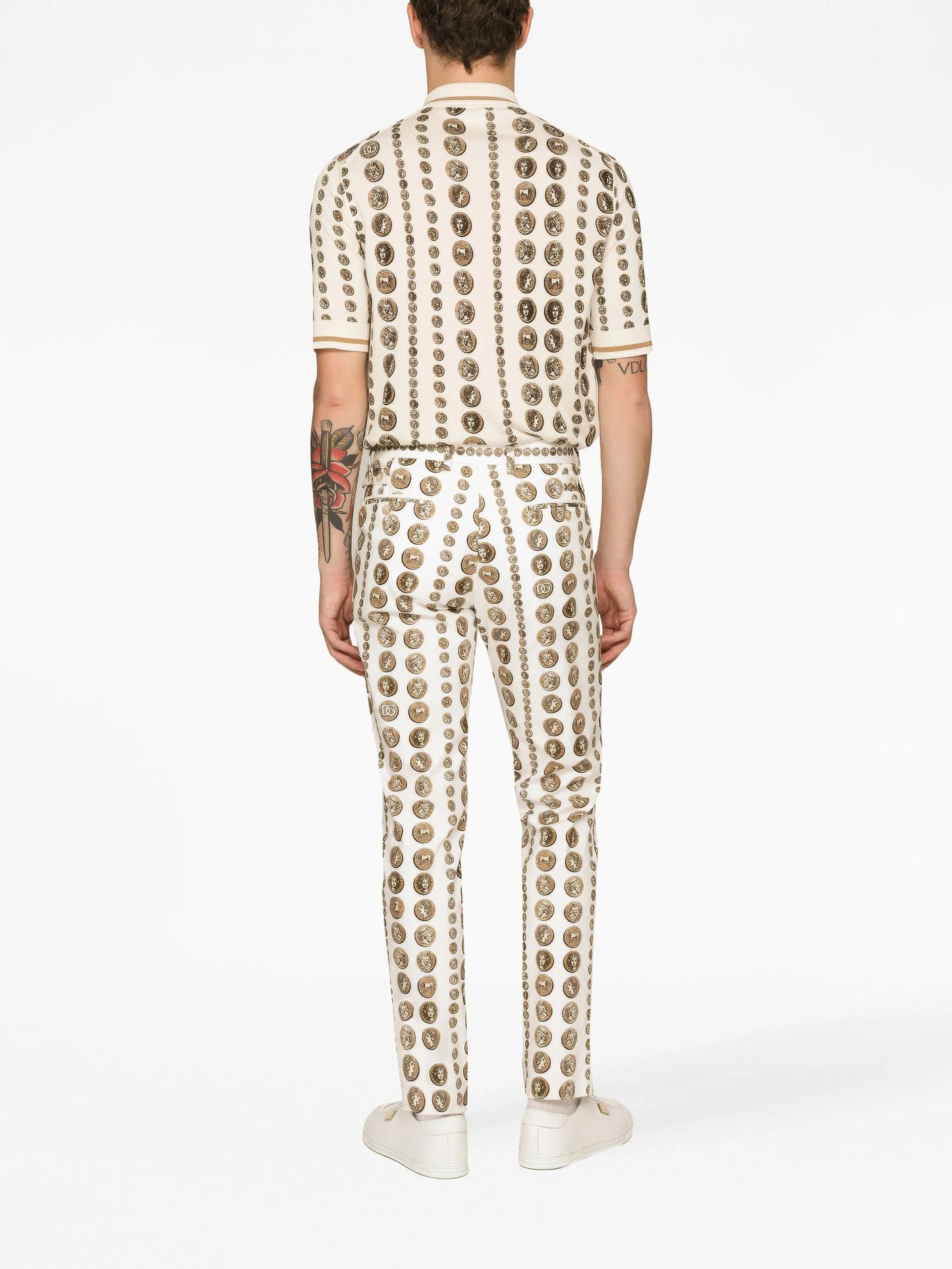 stripe-detail silk polo top