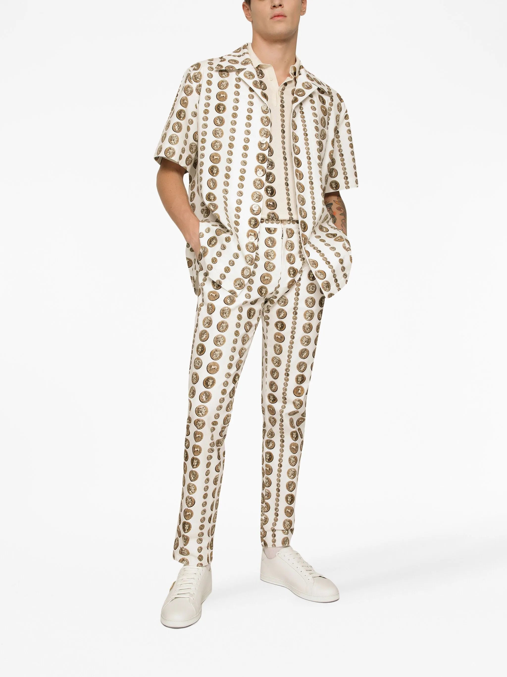 stripe-detail silk polo top