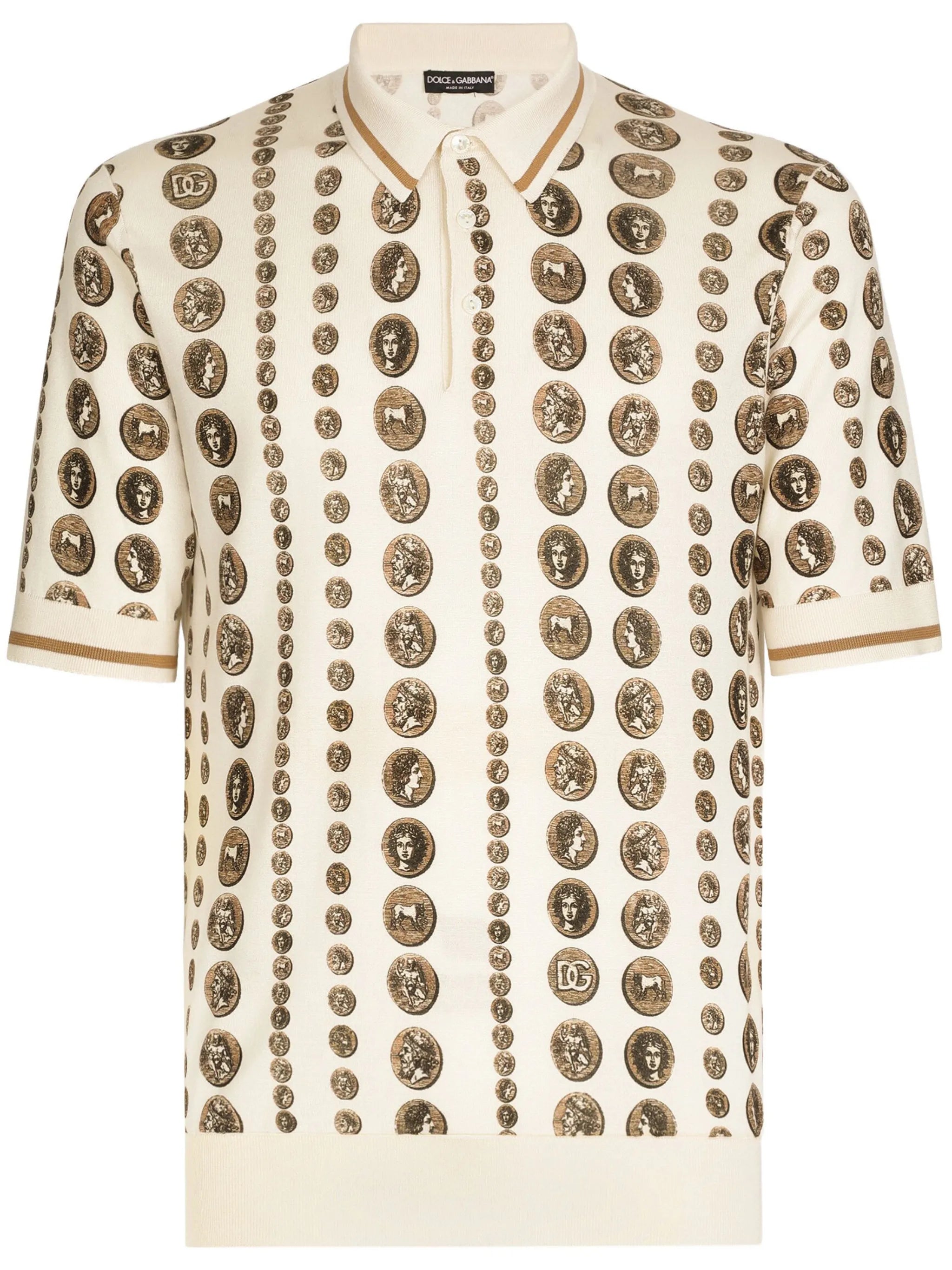 stripe-detail silk polo top