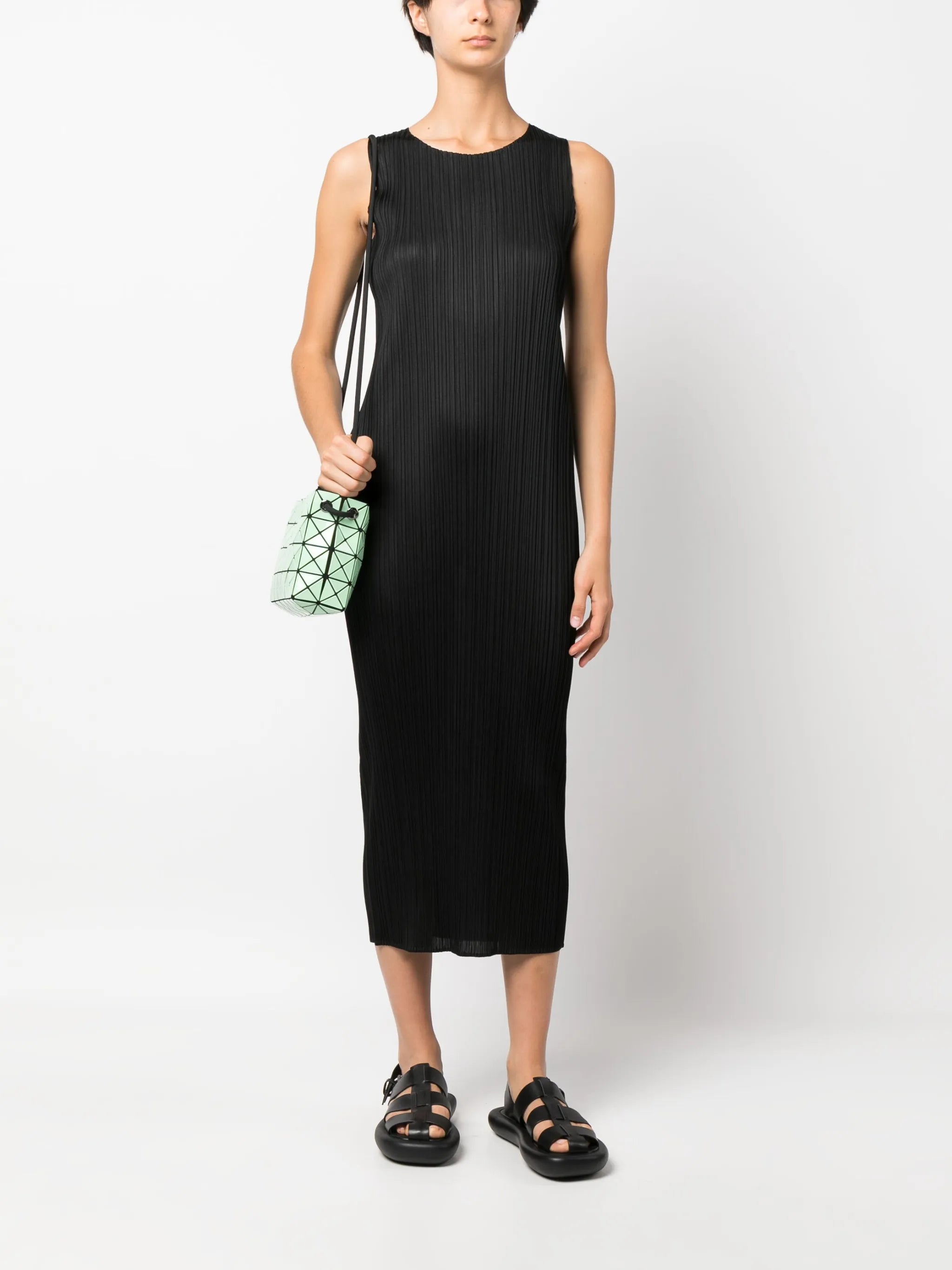 sleeveless pleated midi dress