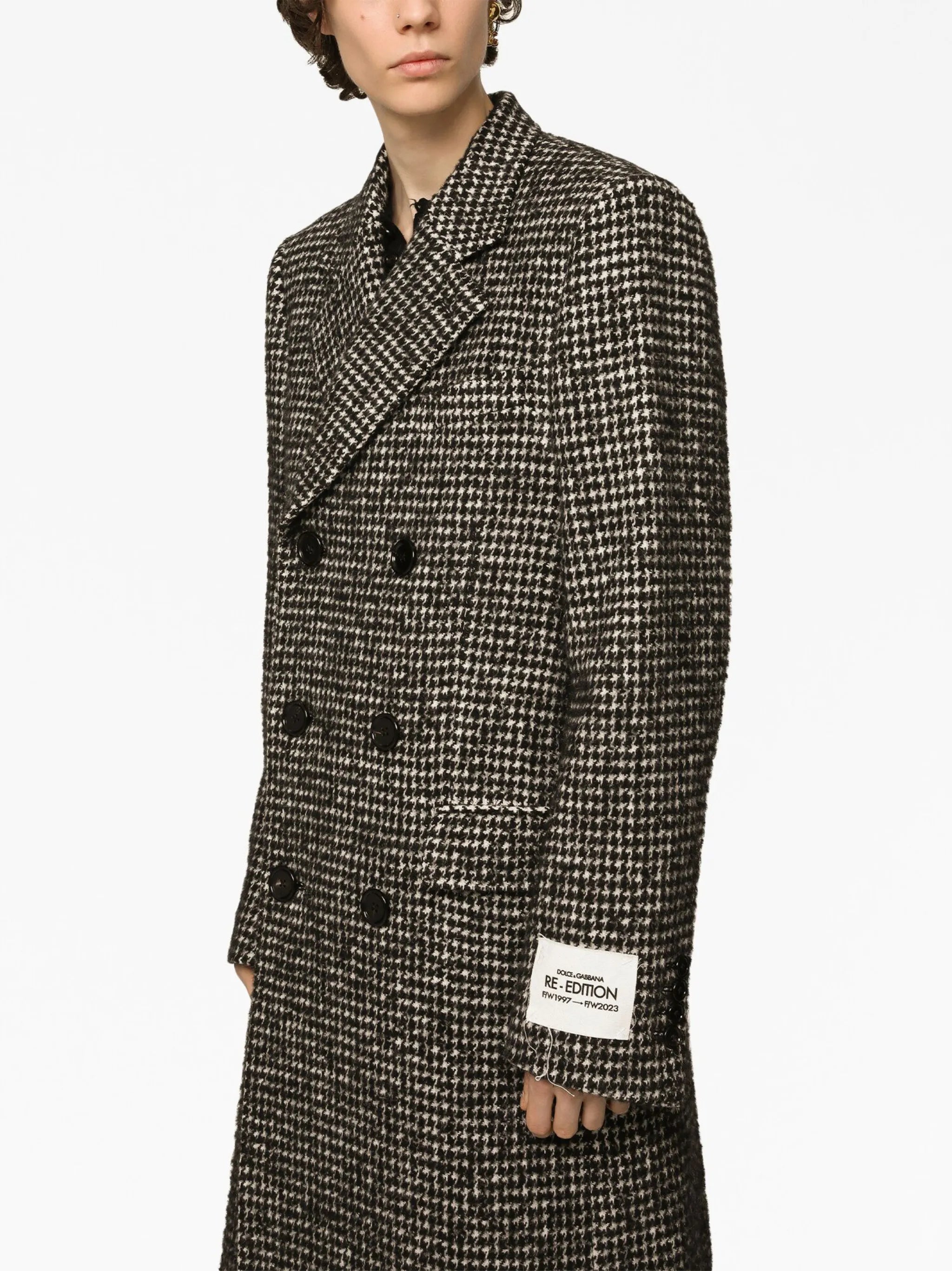 houndstooth double-breasted wool coat