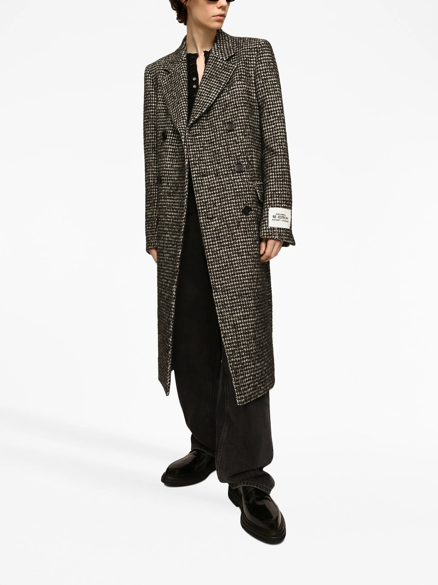 houndstooth double-breasted wool coat