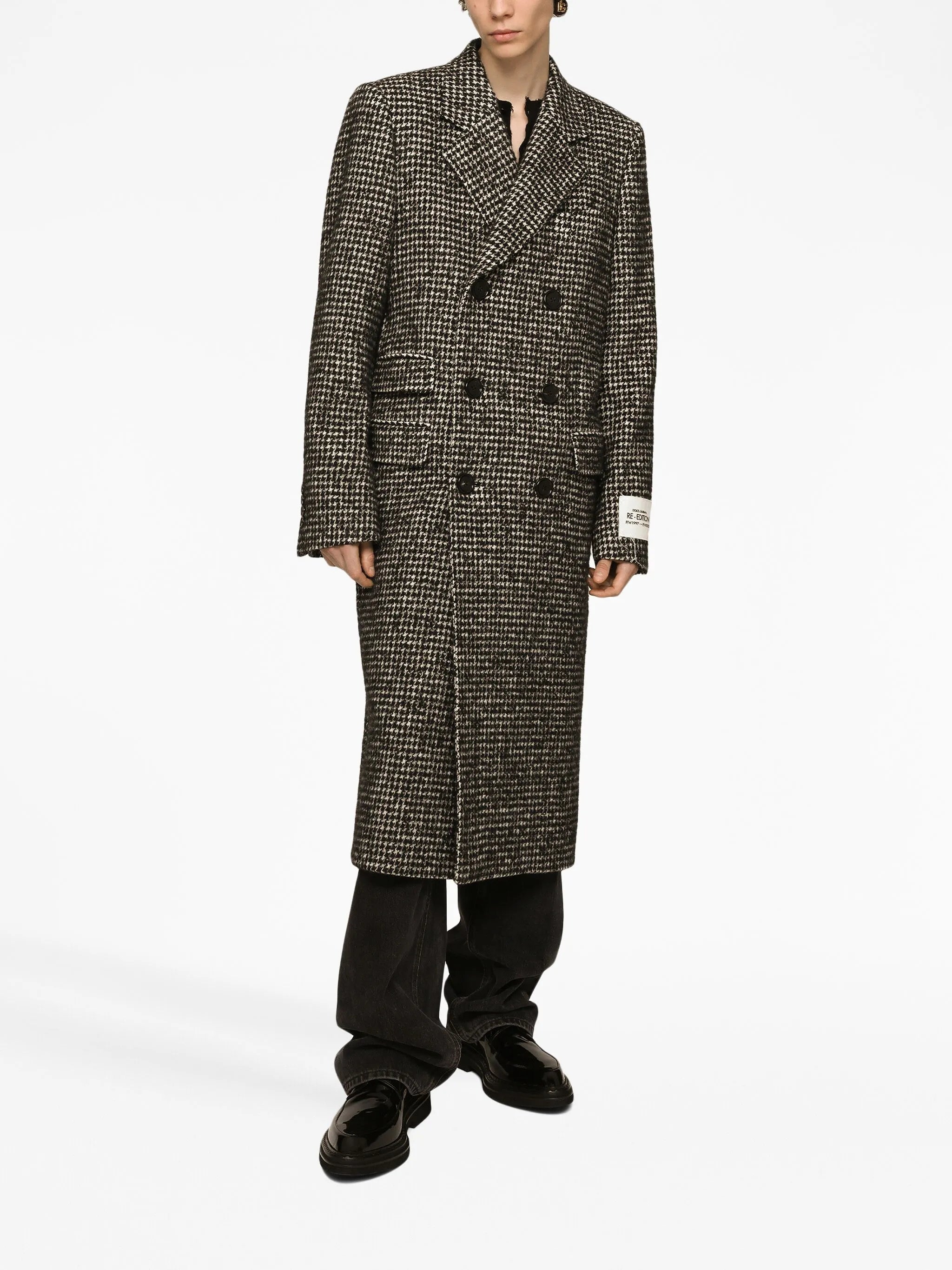 houndstooth double-breasted wool coat