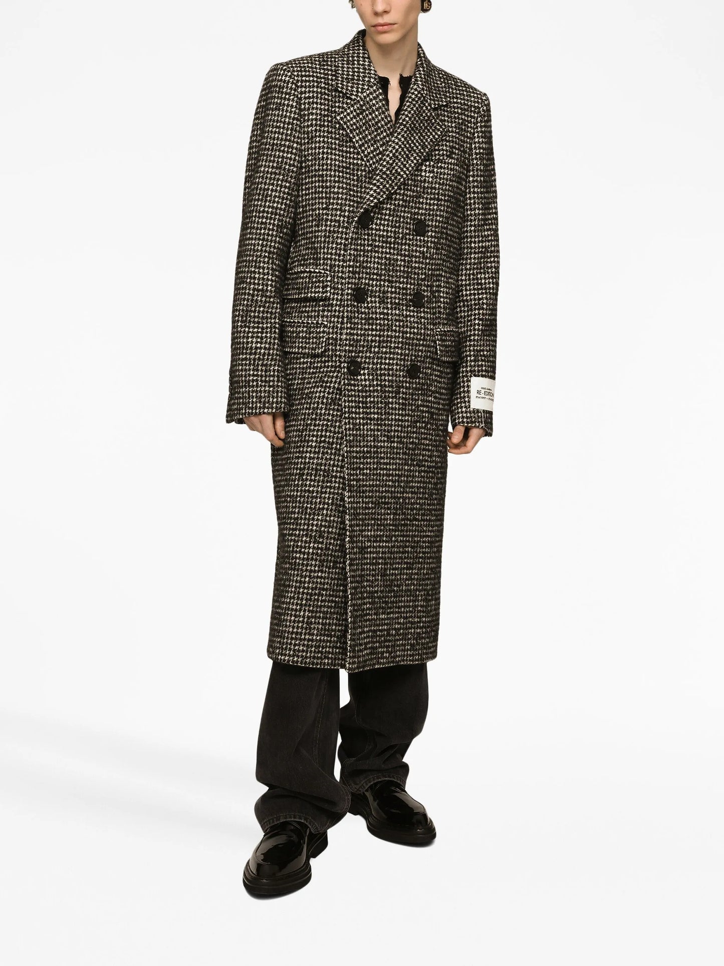 houndstooth double-breasted wool coat