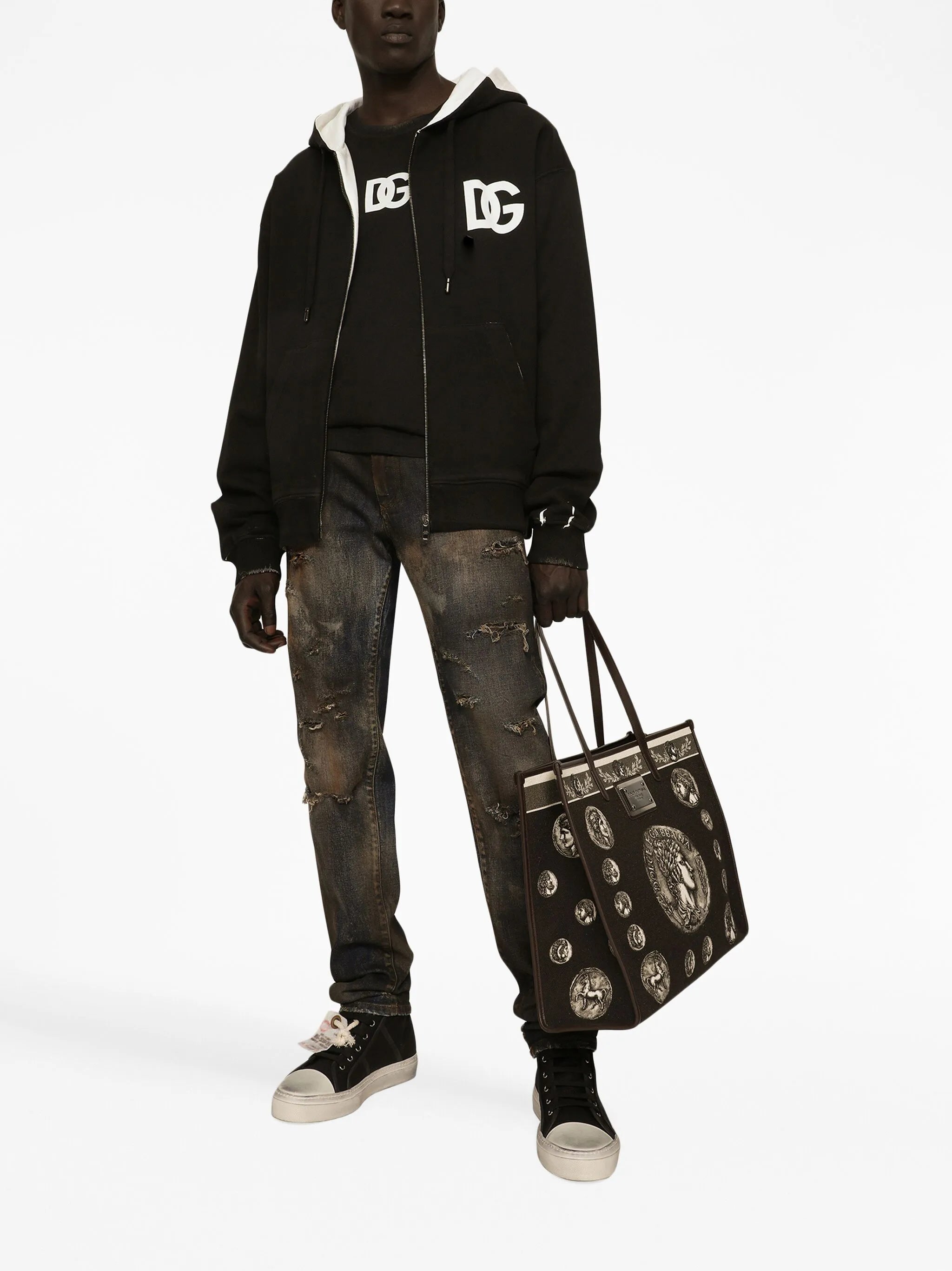 logo-print zipped cardigan