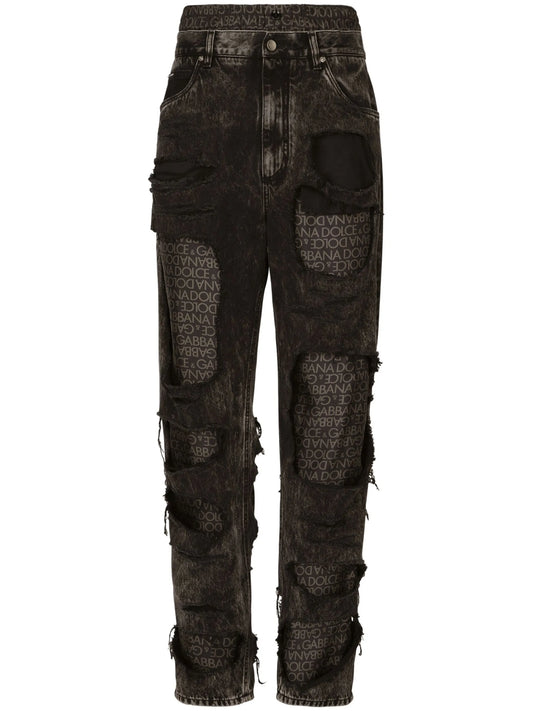 ripped-detailing cotton jeans