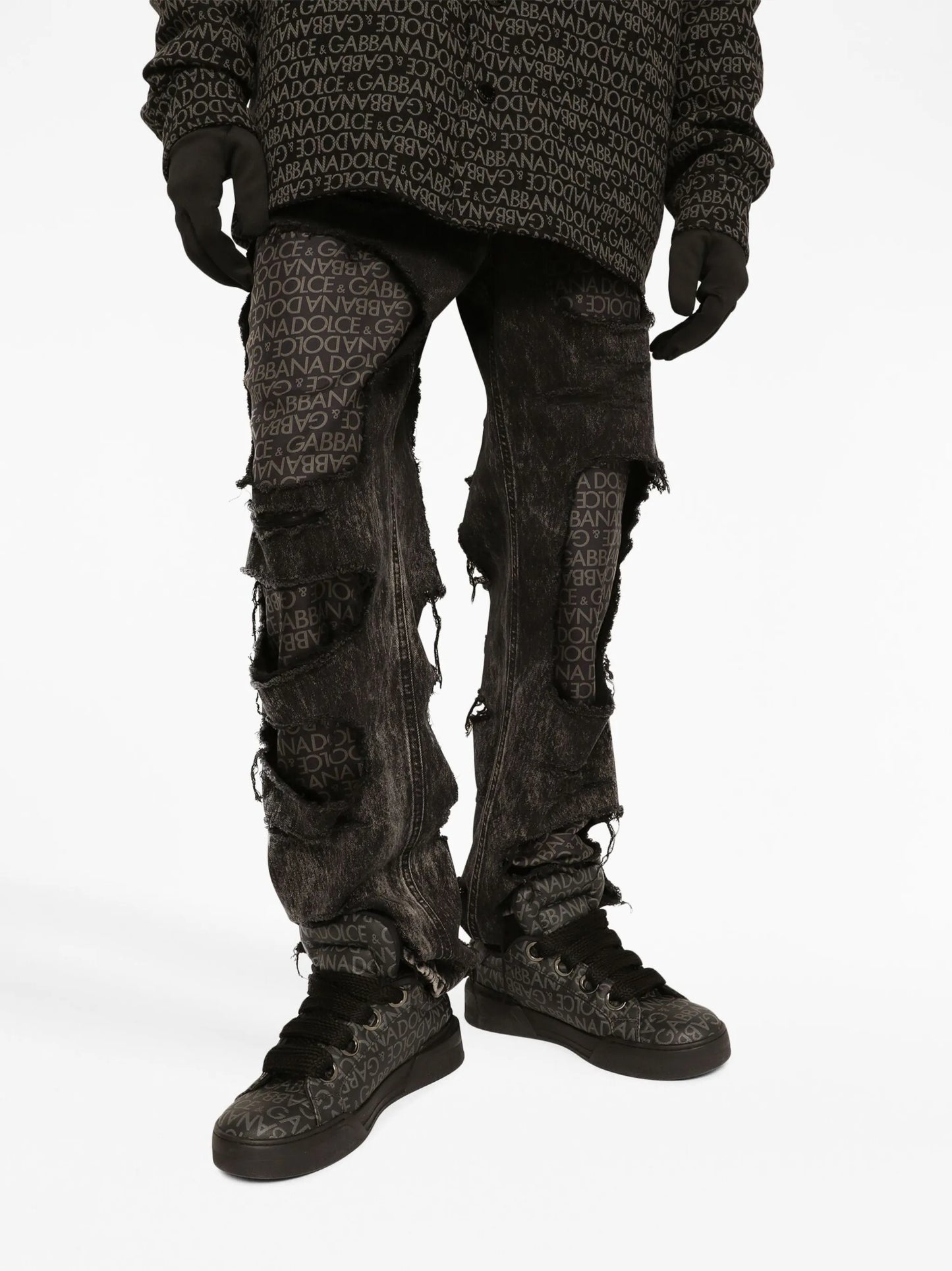 ripped-detailing cotton jeans