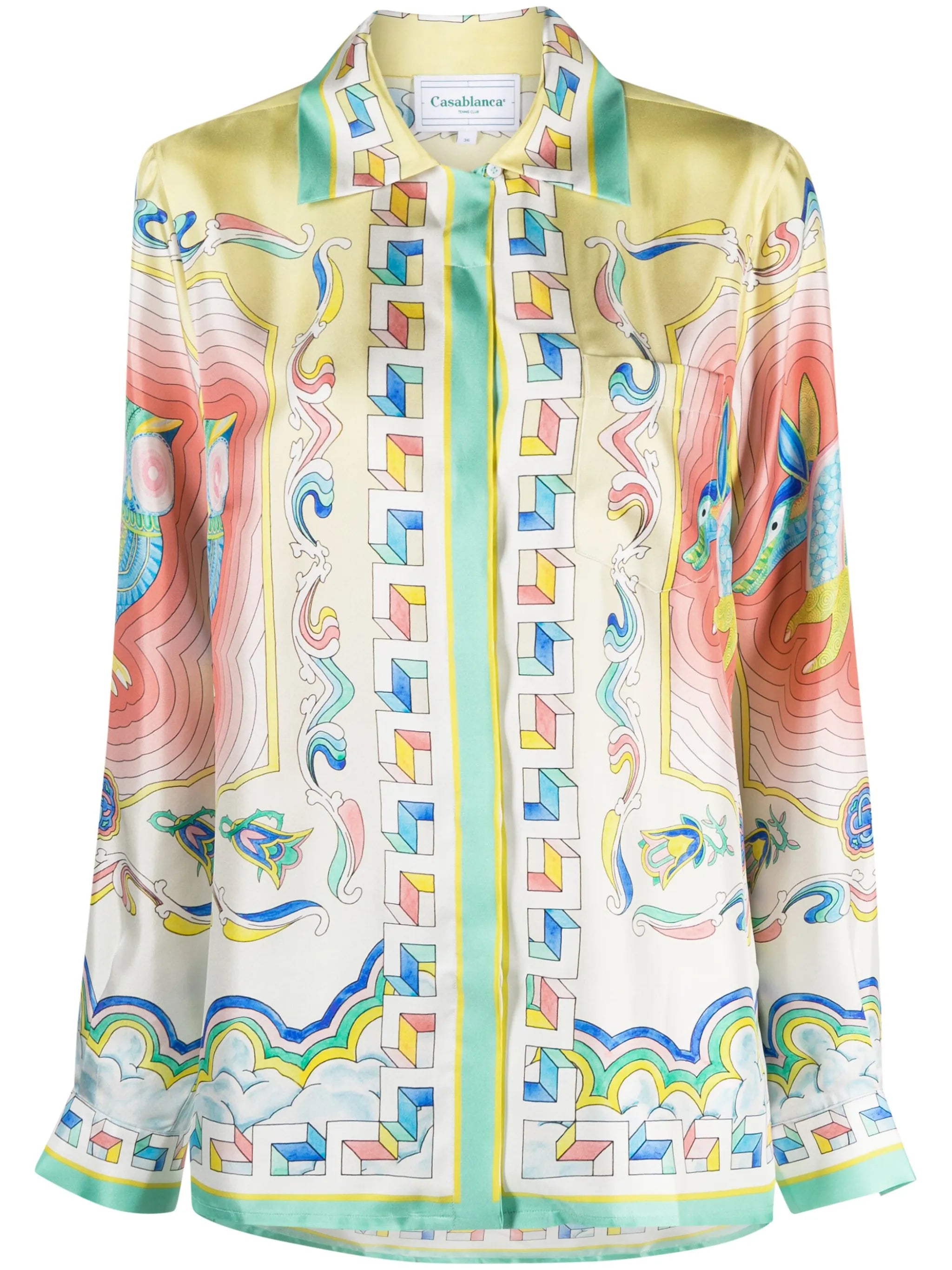 Souvenir-print silk shirt