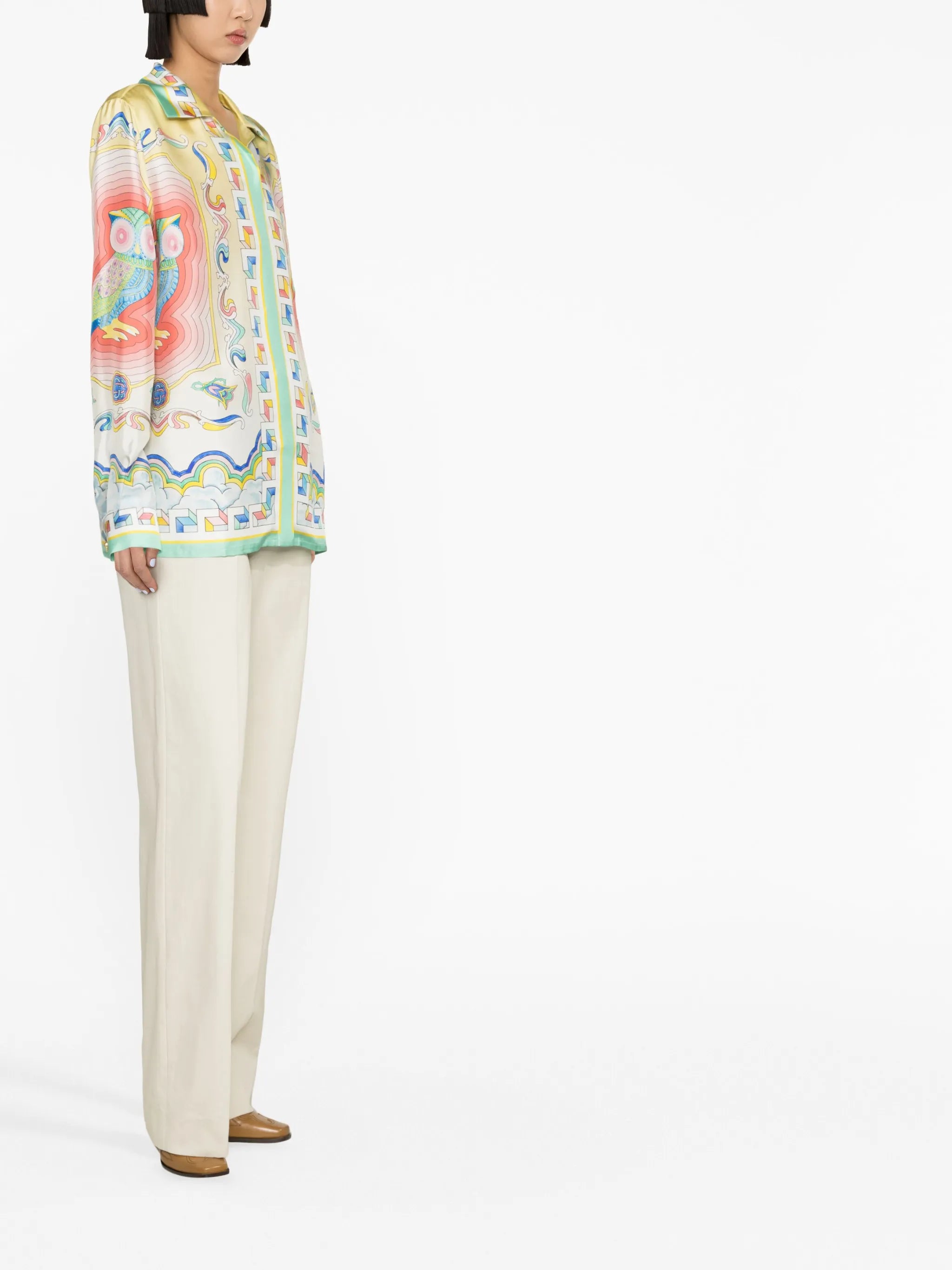 Souvenir-print silk shirt