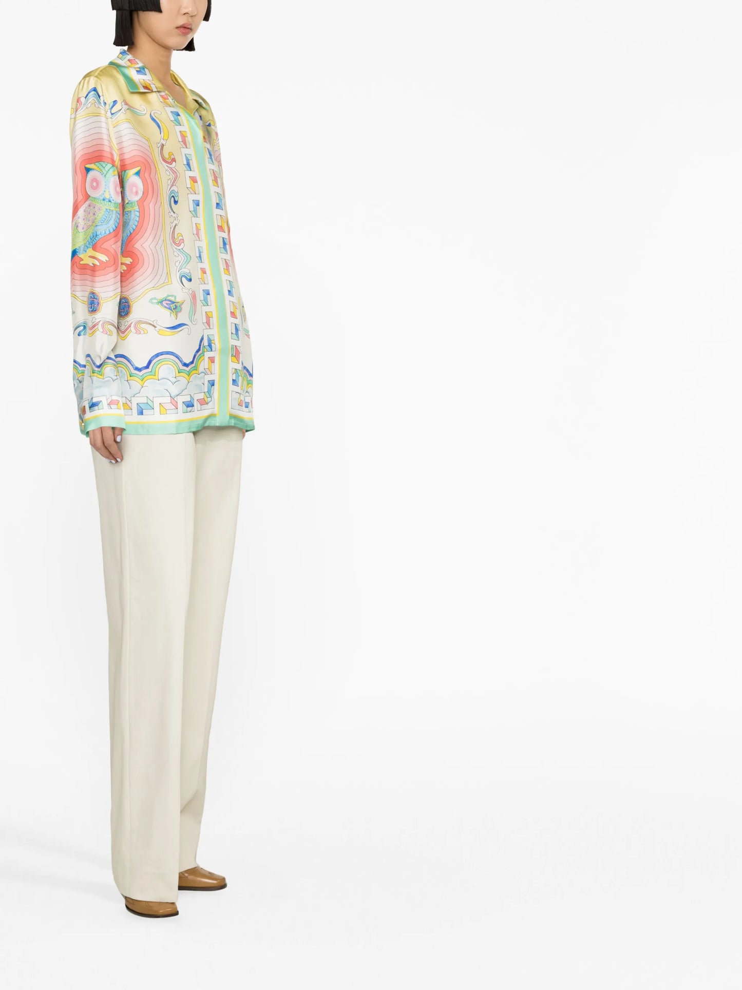 Souvenir-print silk shirt