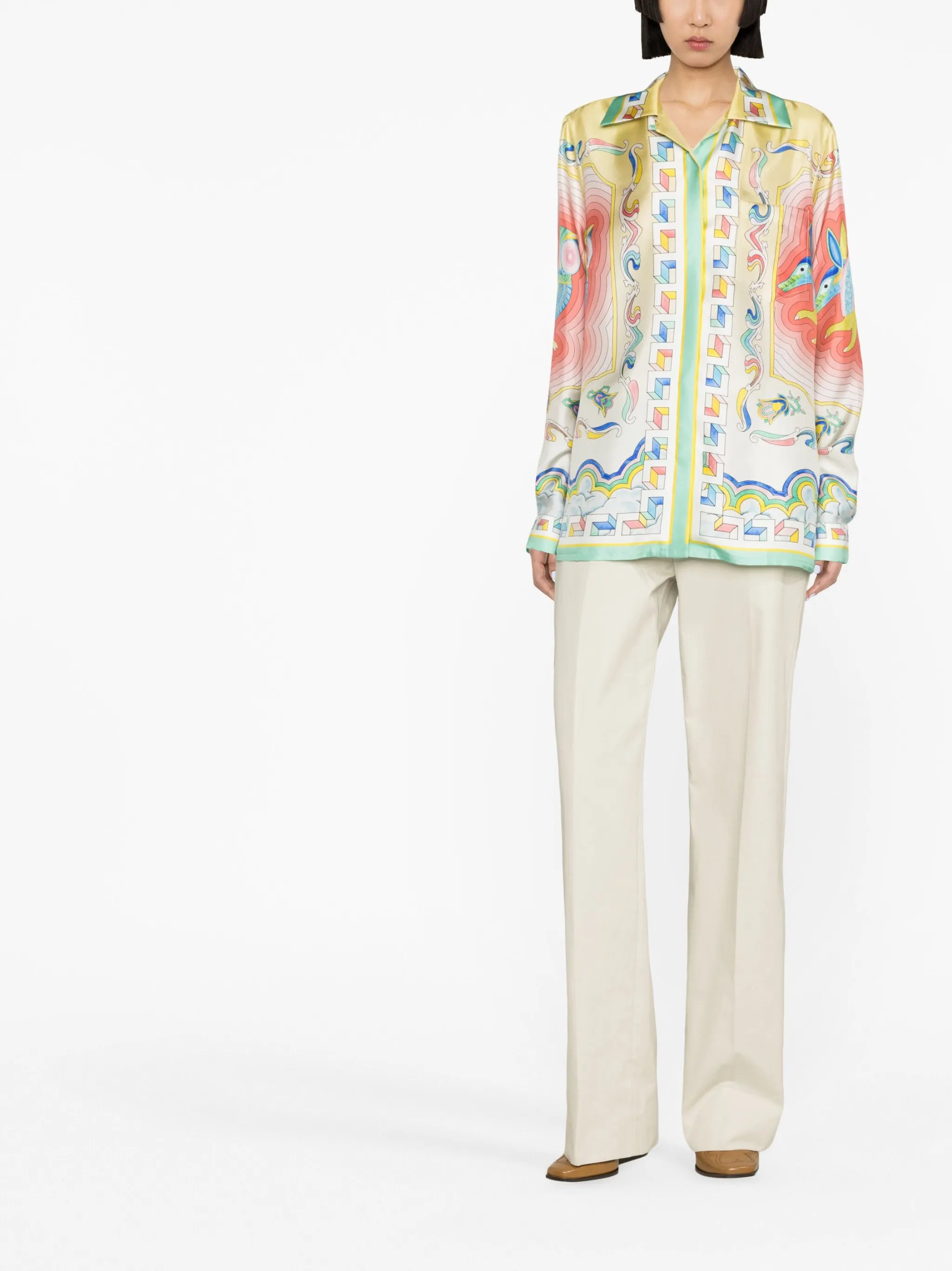 Souvenir-print silk shirt