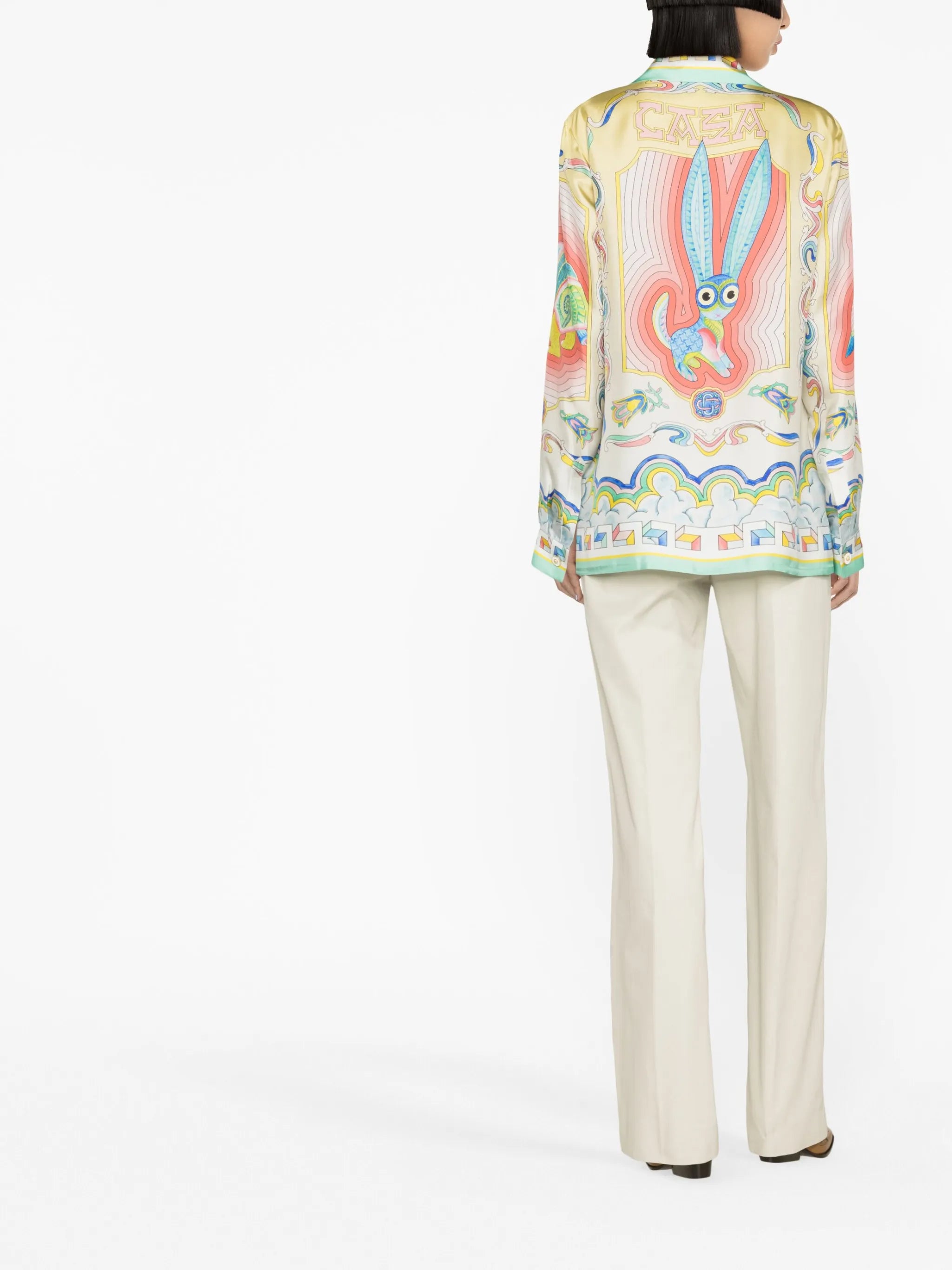 Souvenir-print silk shirt