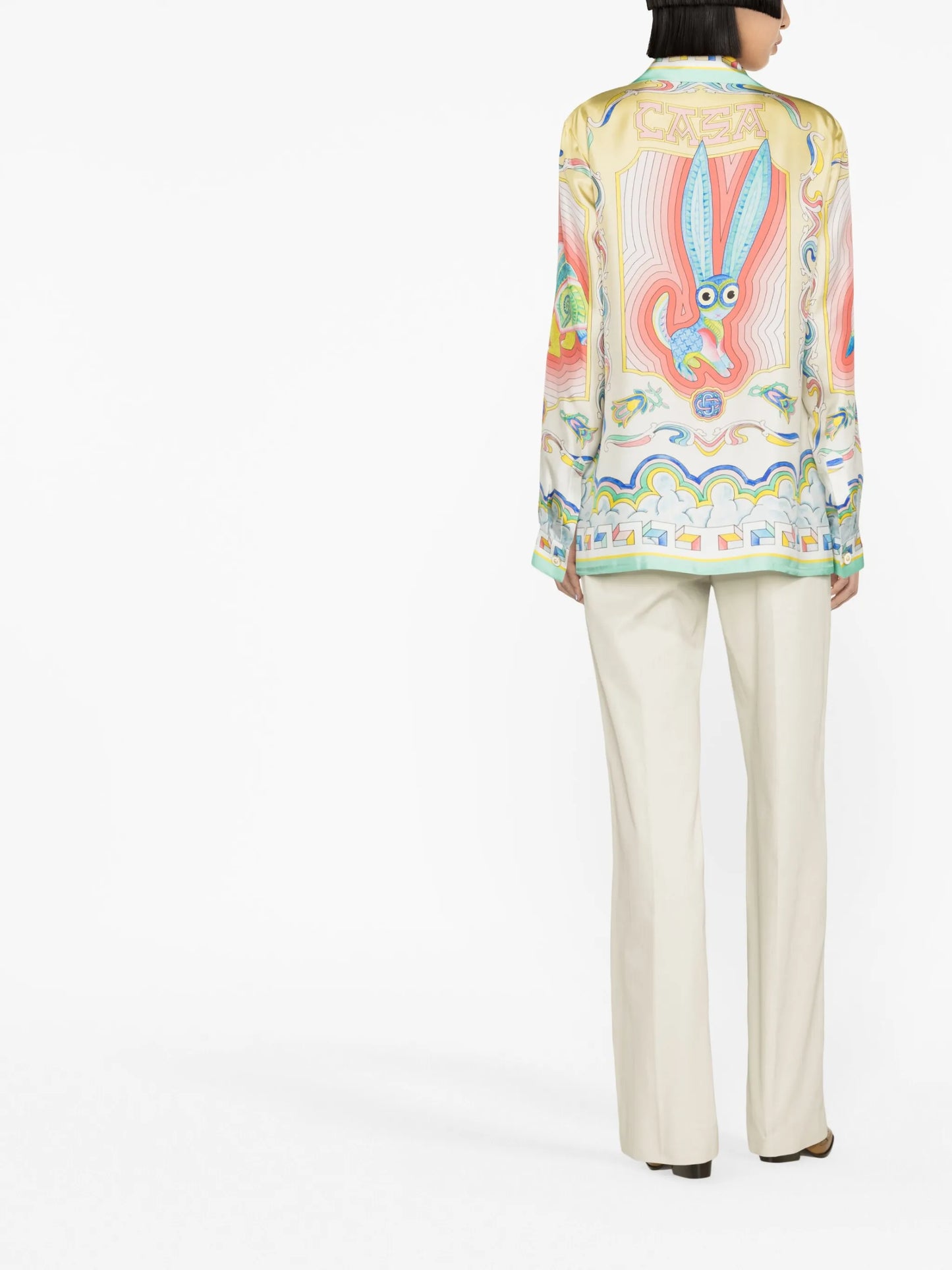 Souvenir-print silk shirt