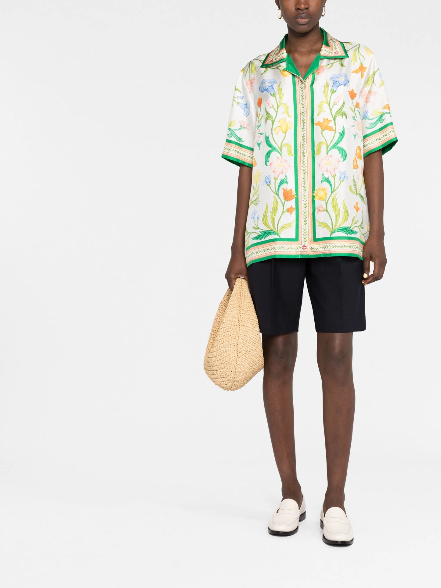 L'Arche Fleurie flower-print silk-twill shirt