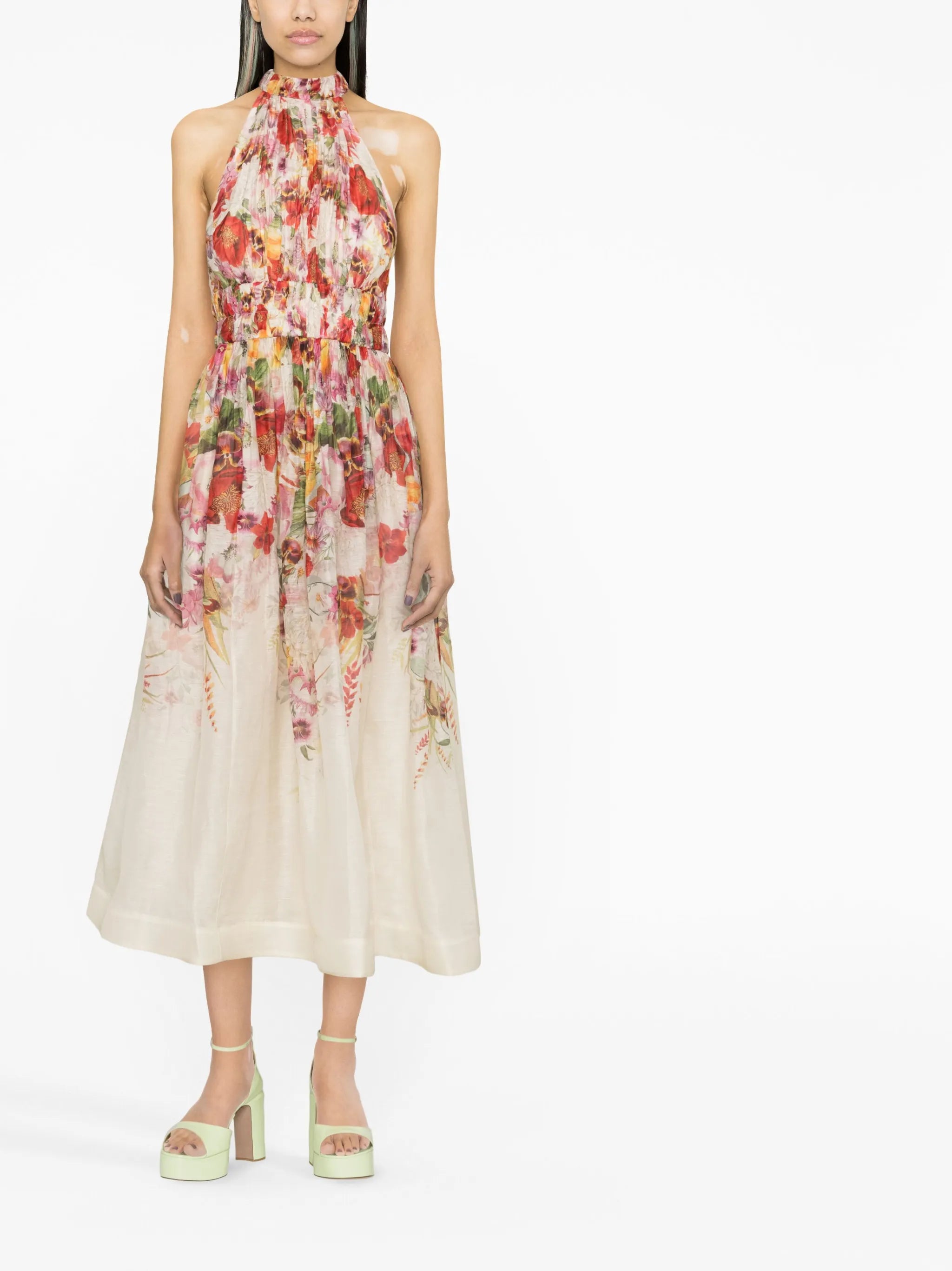 Wonderland floral-print organza midi dress