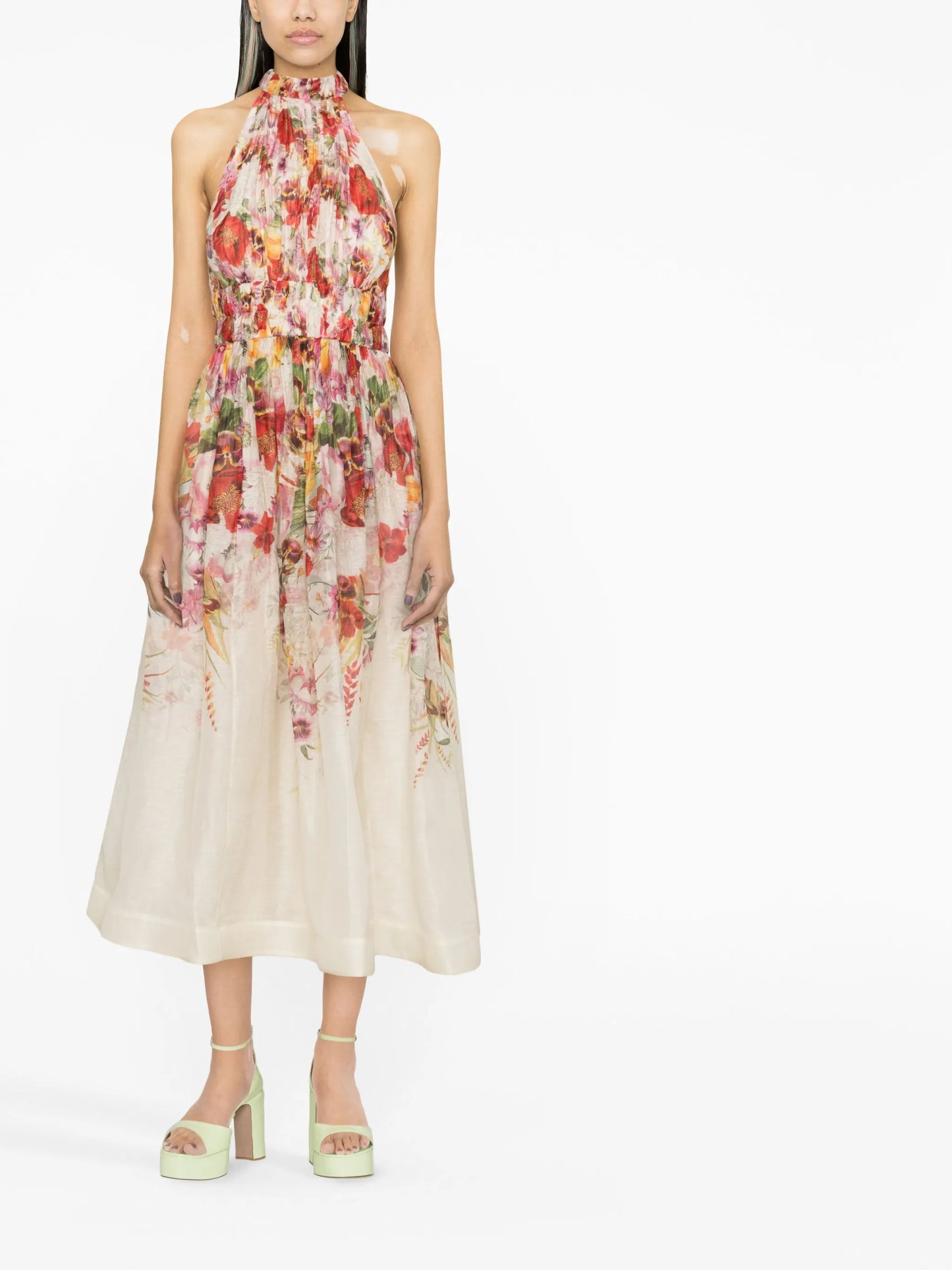 Wonderland floral-print organza midi dress