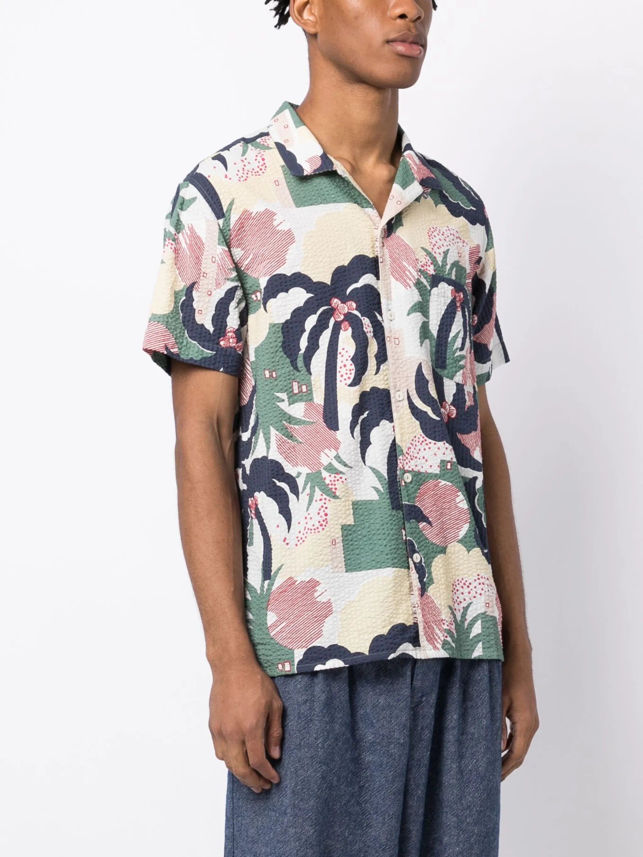 palm tree-print cotton shirt