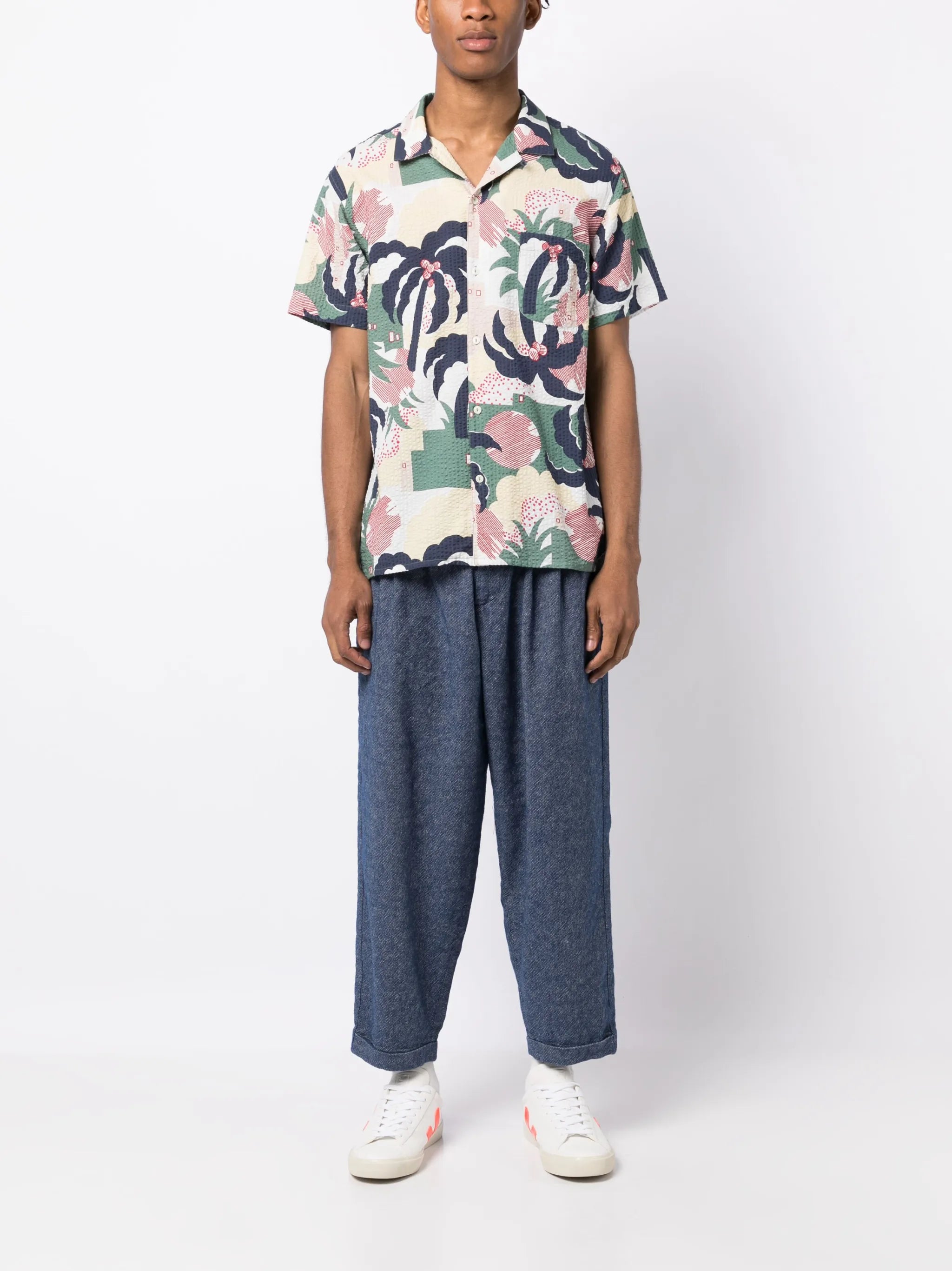 palm tree-print cotton shirt