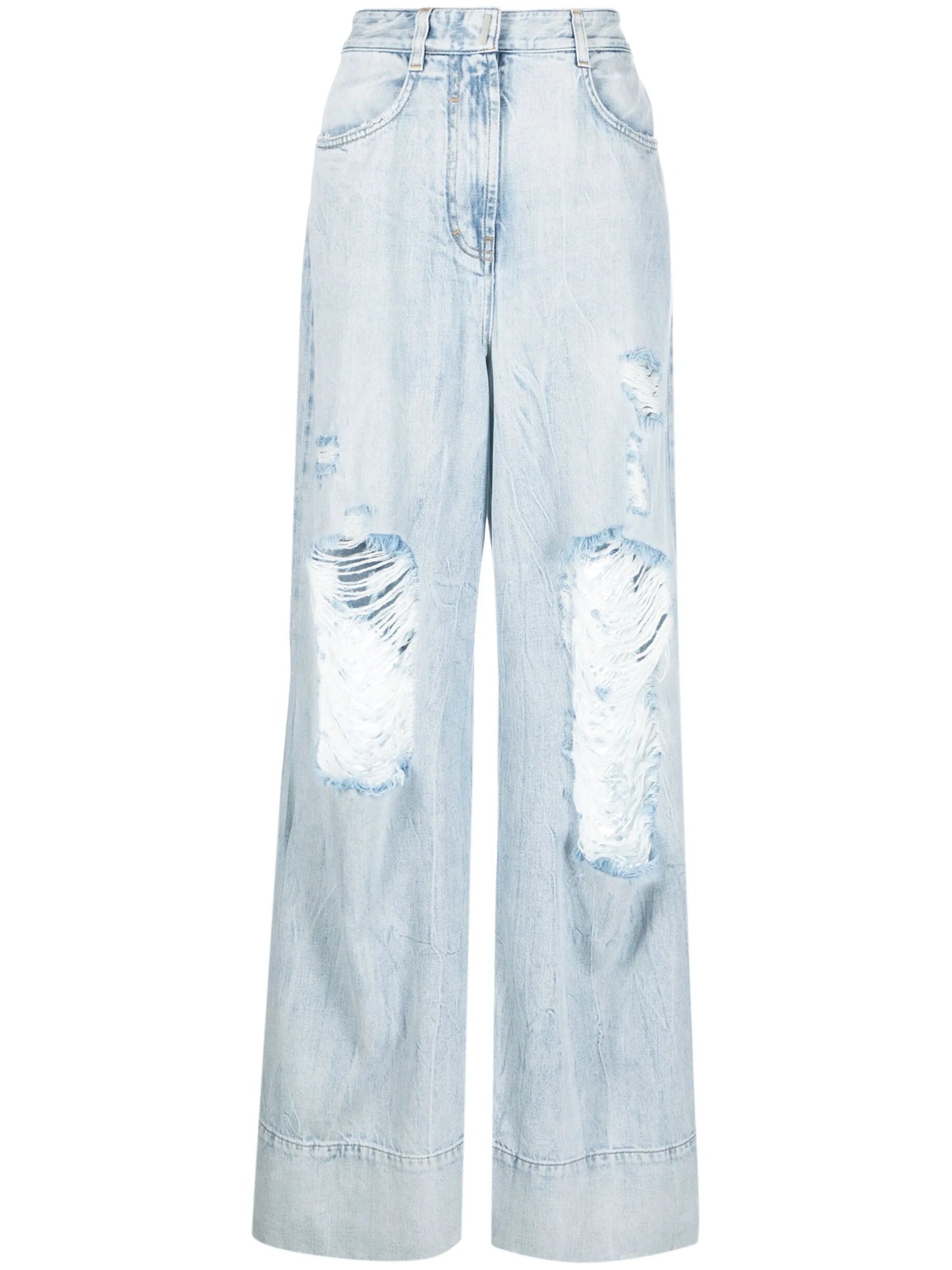 distressed-detail wide-leg jeans