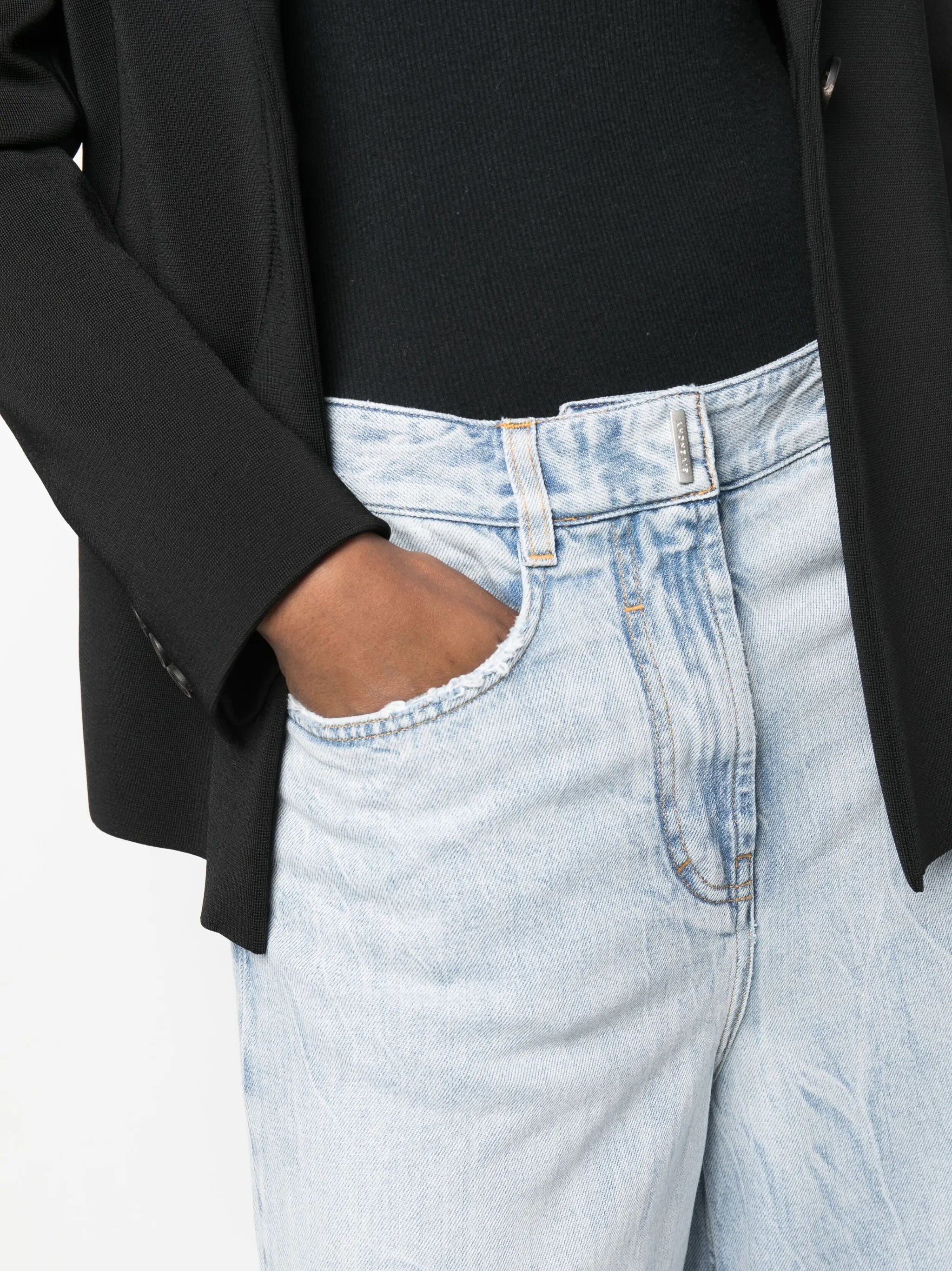 distressed-detail wide-leg jeans