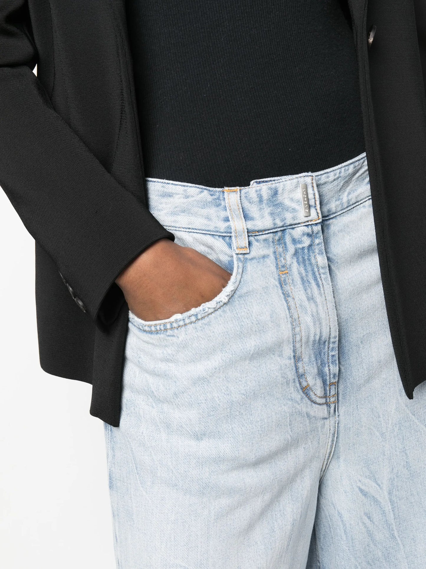 distressed-detail wide-leg jeans