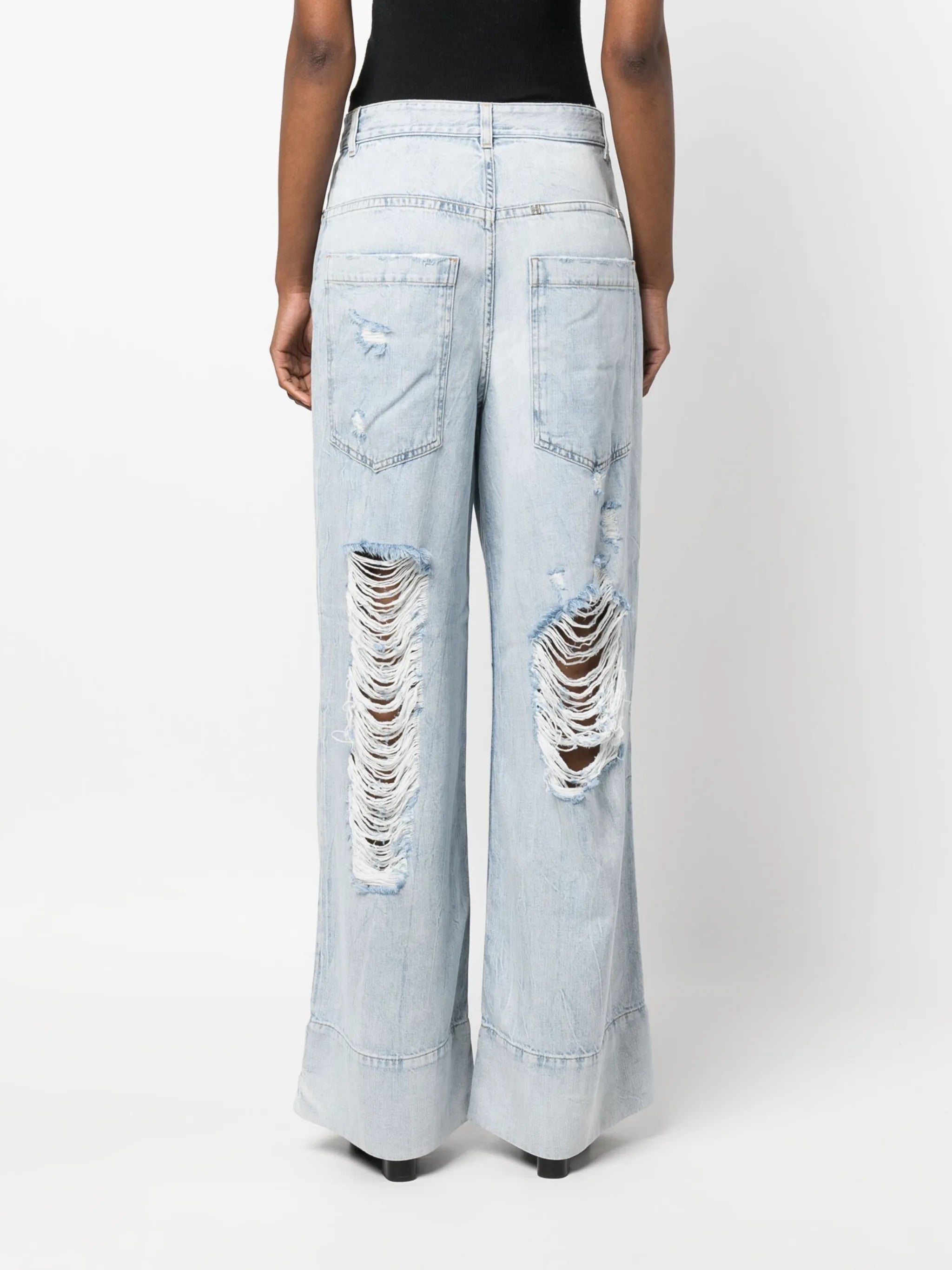 distressed-detail wide-leg jeans