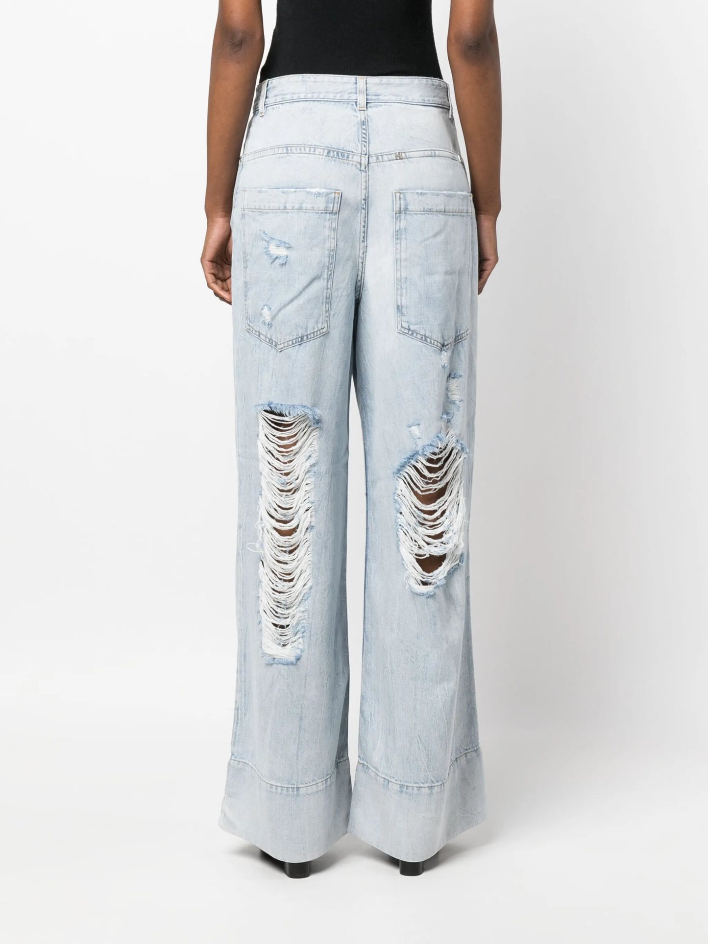 distressed-detail wide-leg jeans