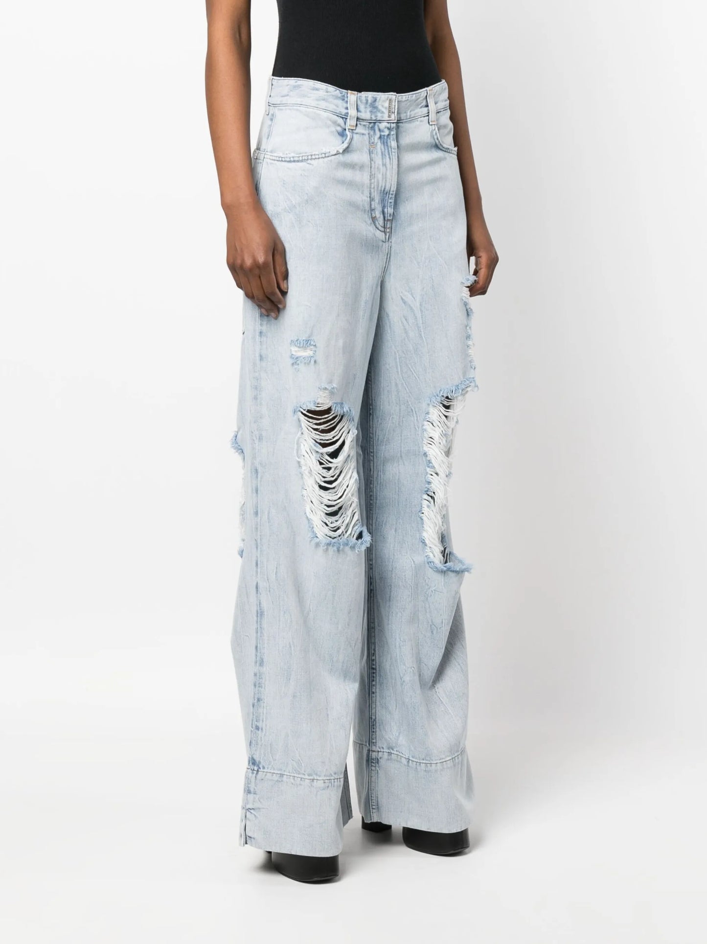 distressed-detail wide-leg jeans