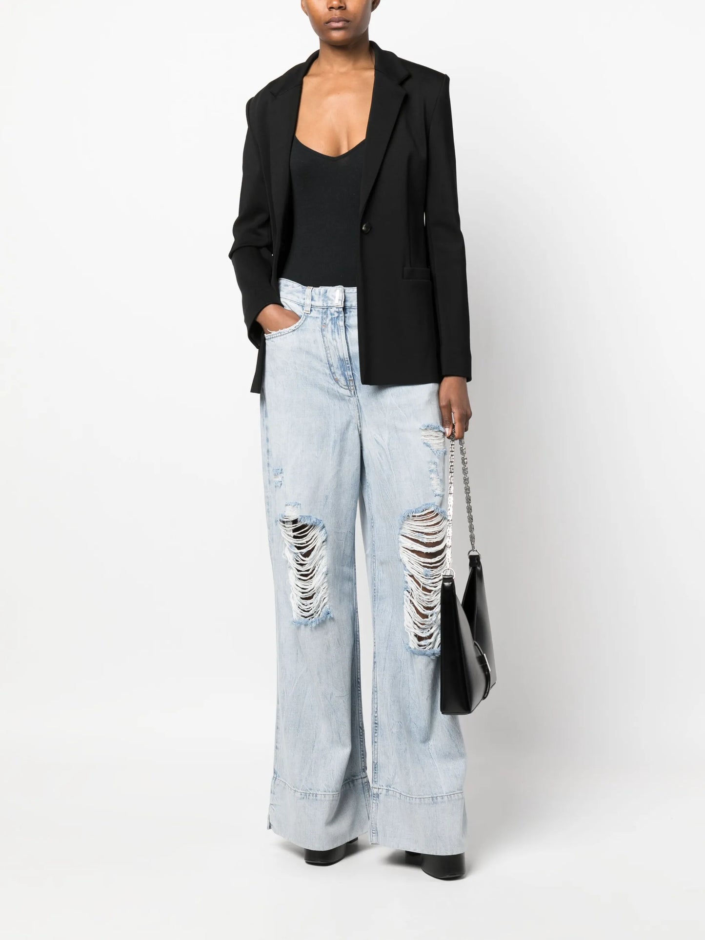 distressed-detail wide-leg jeans