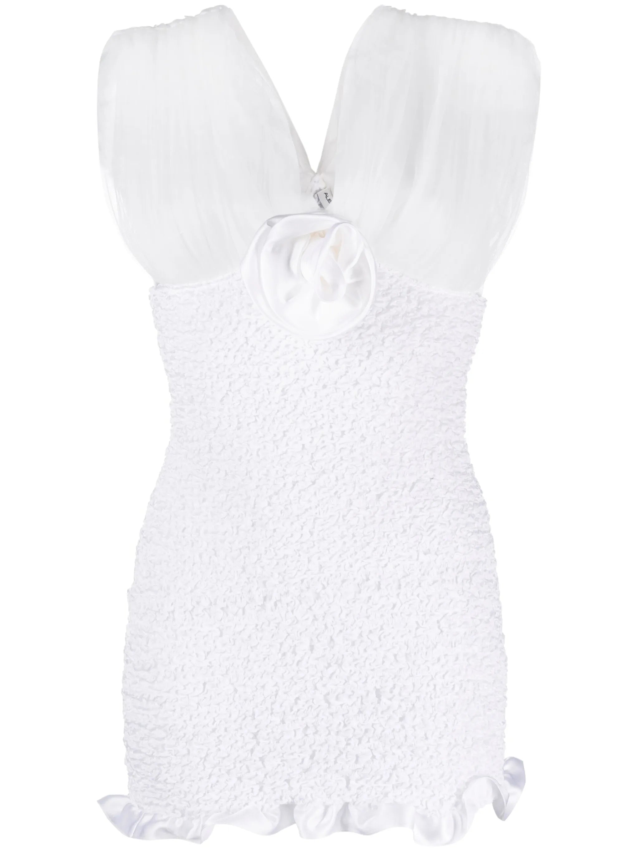 floral-appliqué smocked minidress