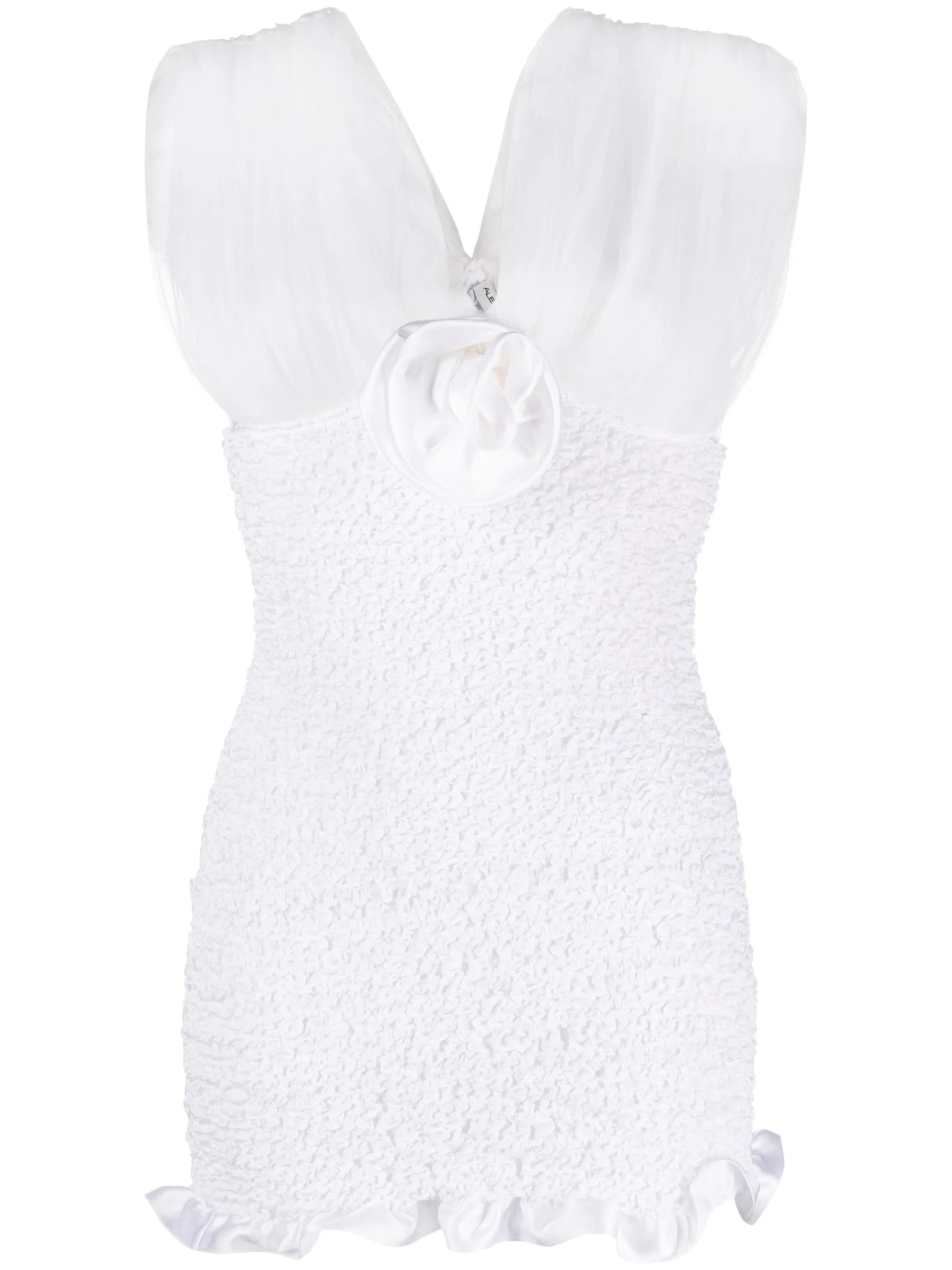 floral-appliqué smocked minidress