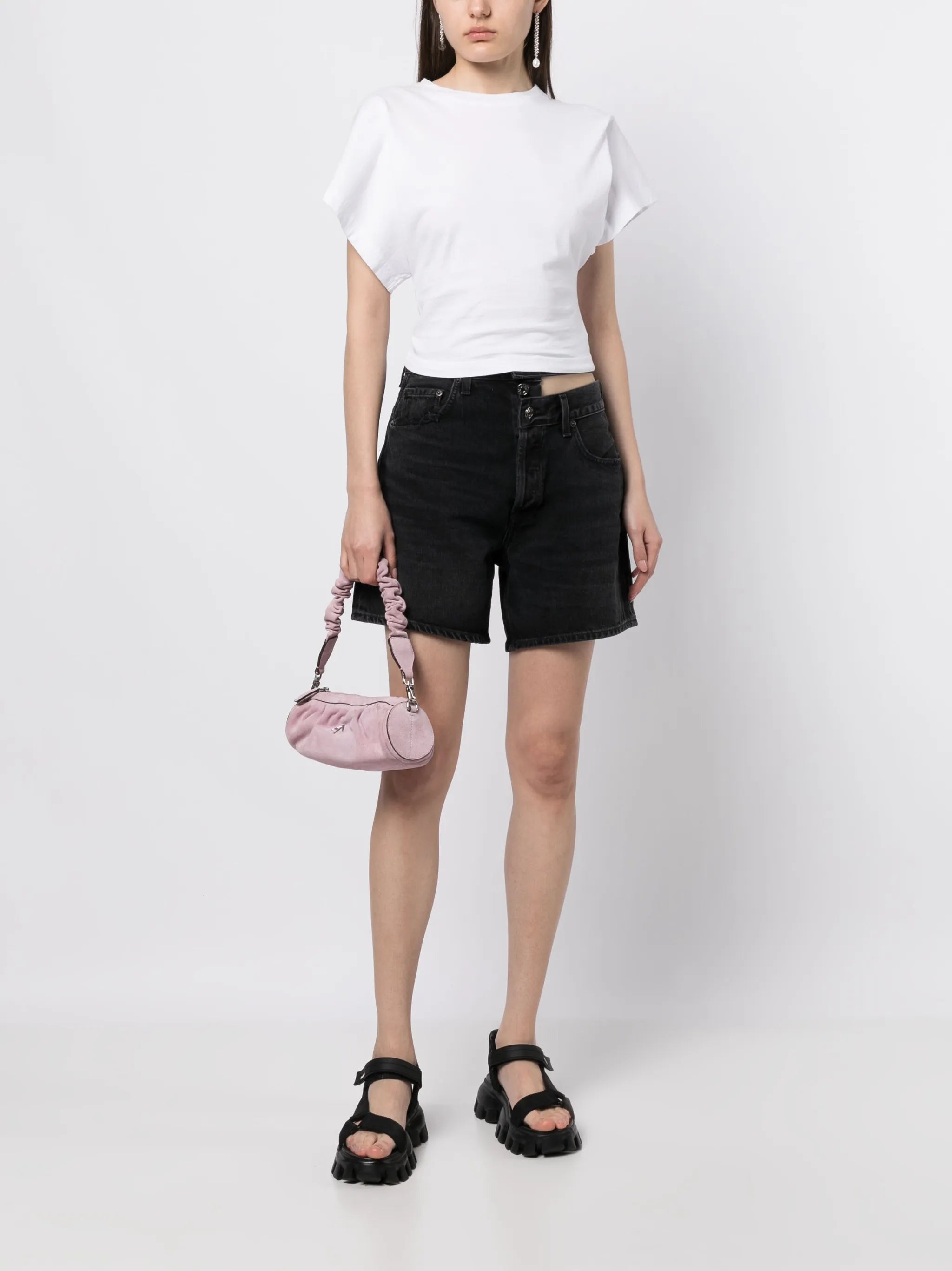 broken-waistband denim shorts