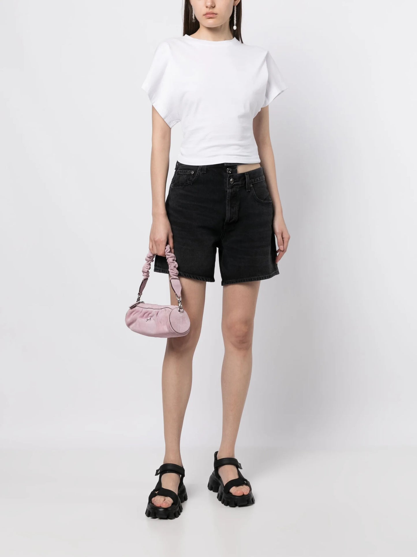 broken-waistband denim shorts